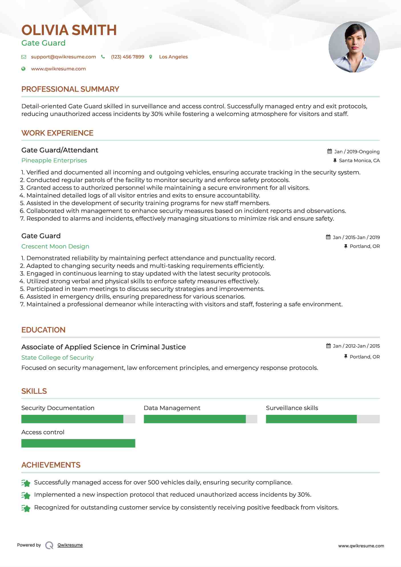 Gate Guard/Attendant Resume Format