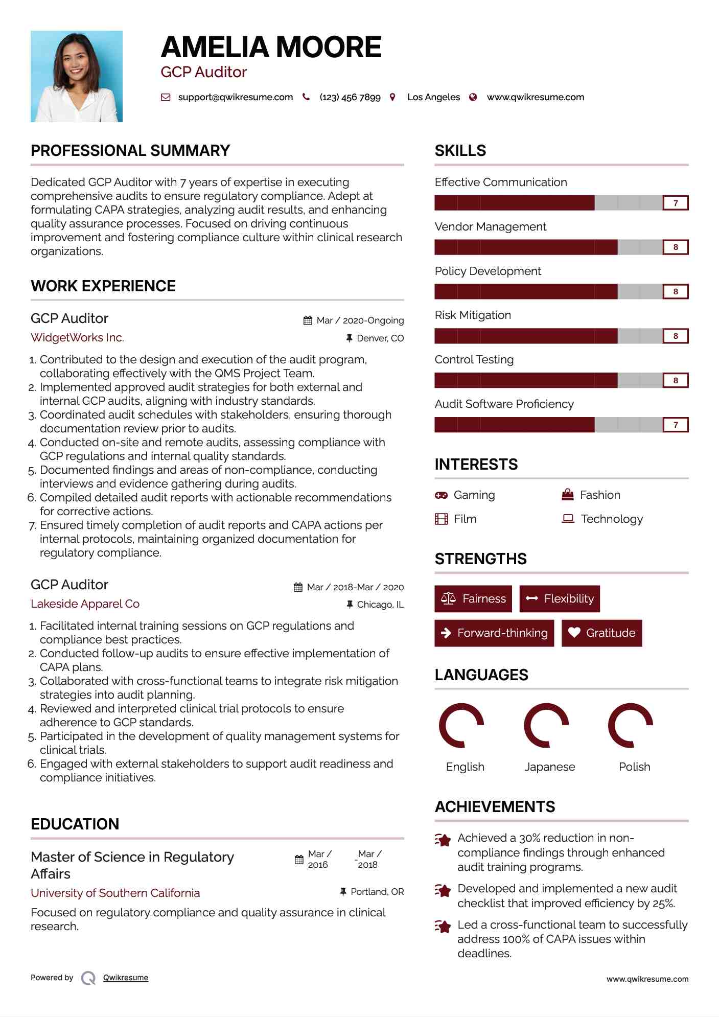 GCP Auditor Resume Format
