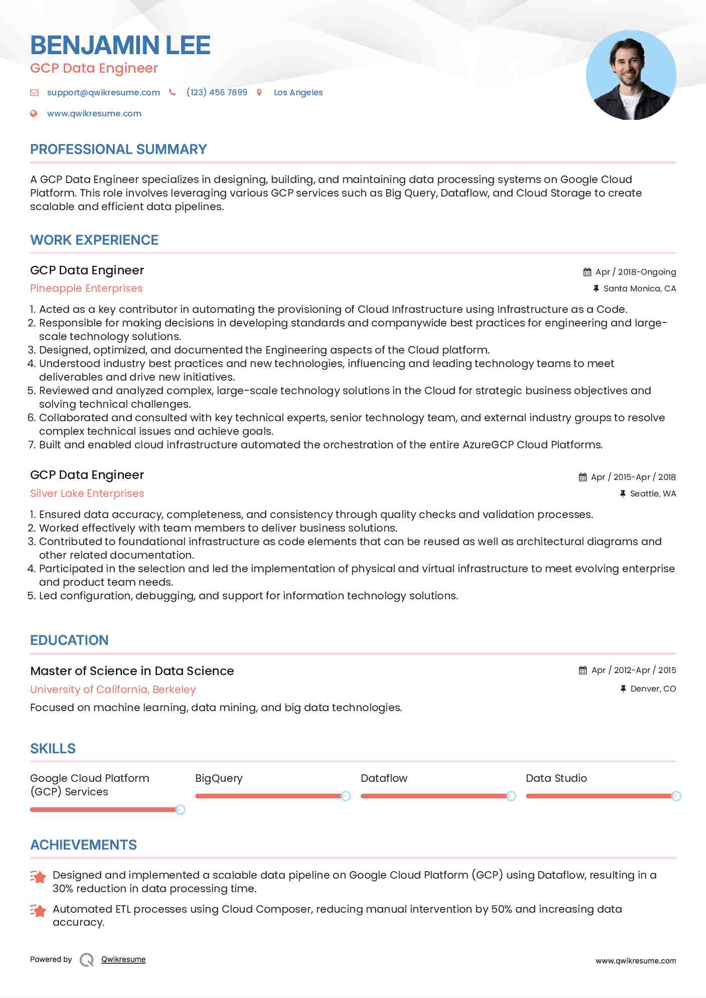 GCP Data Engineer Resume Format