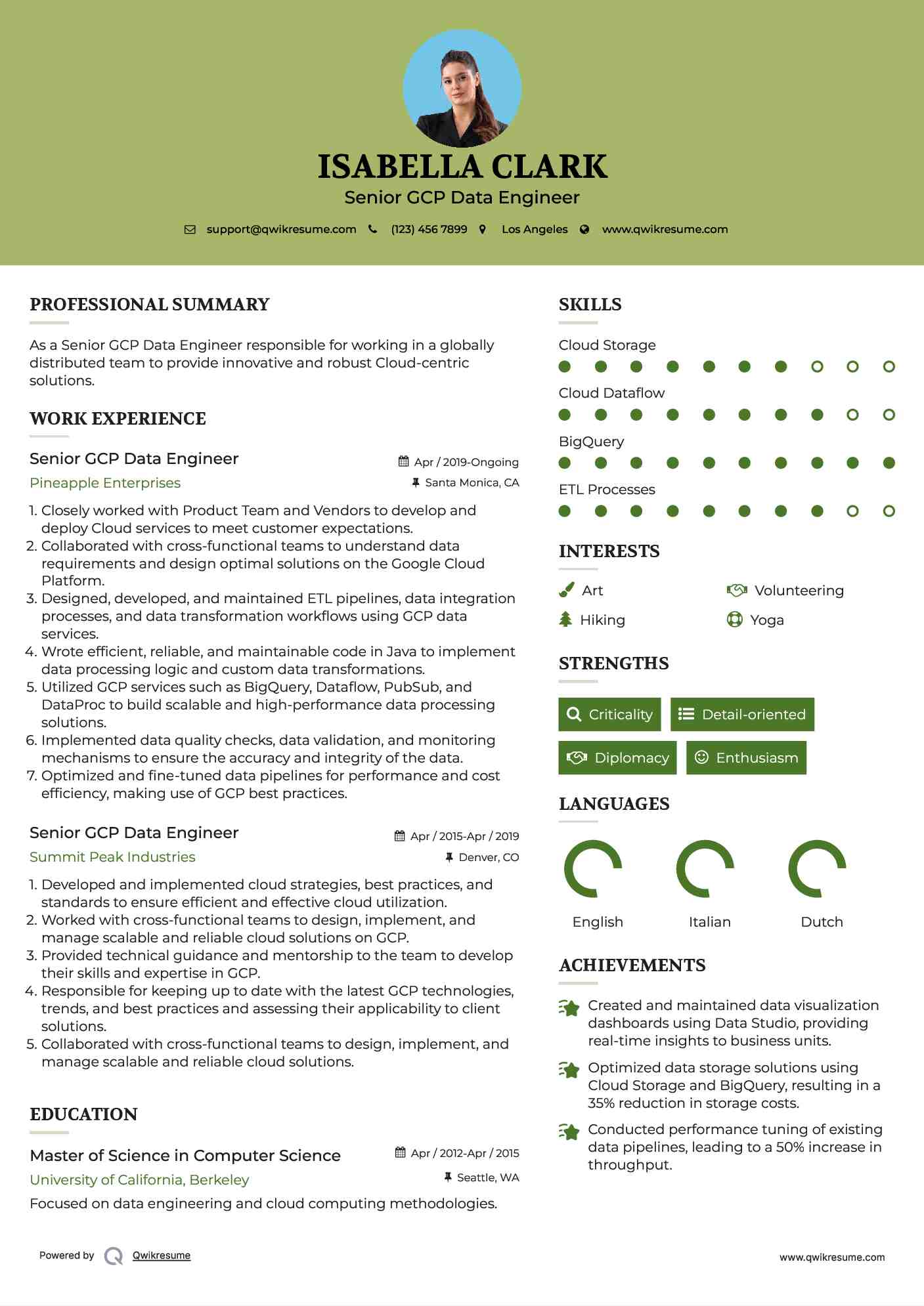 Senior GCP Data Engineer Resume Format