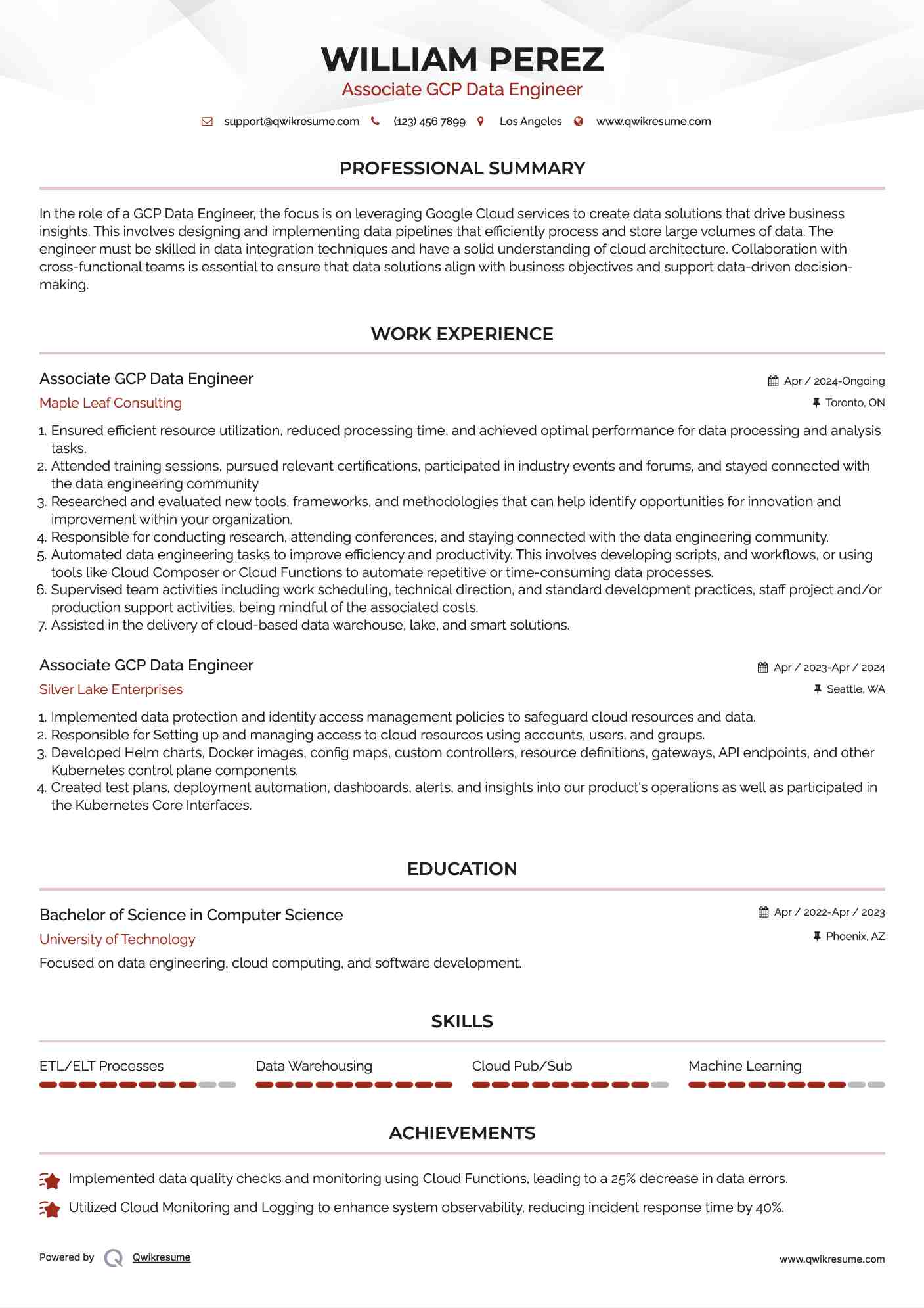 Associate GCP Data Engineer Resume Example