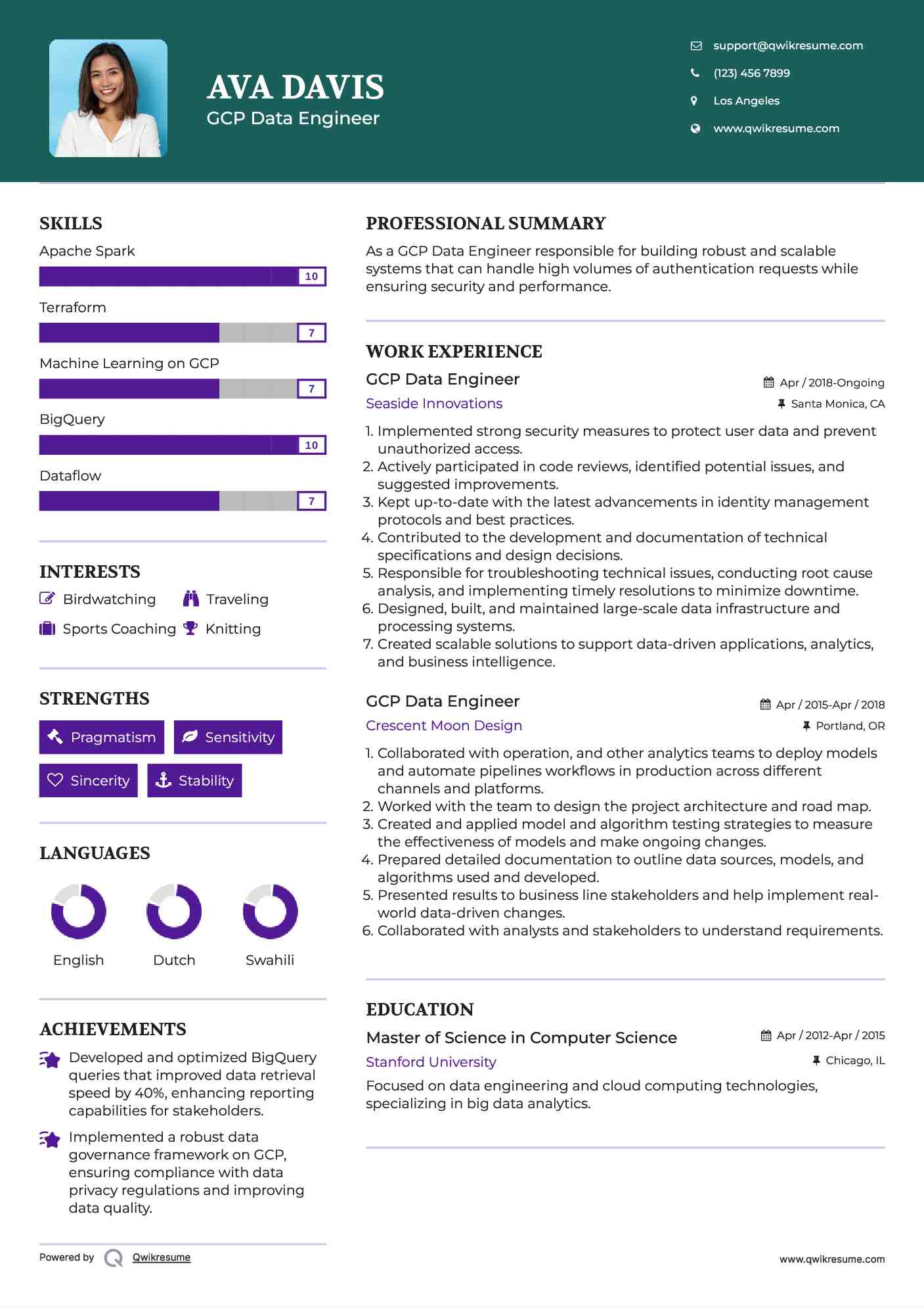 GCP Data Engineer Resume Format