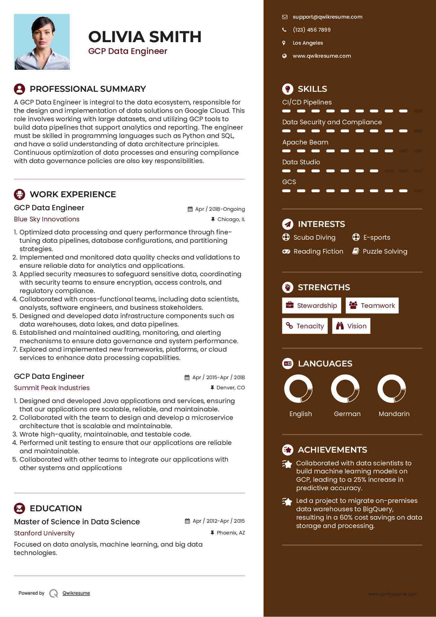 GCP Data Engineer Resume Model