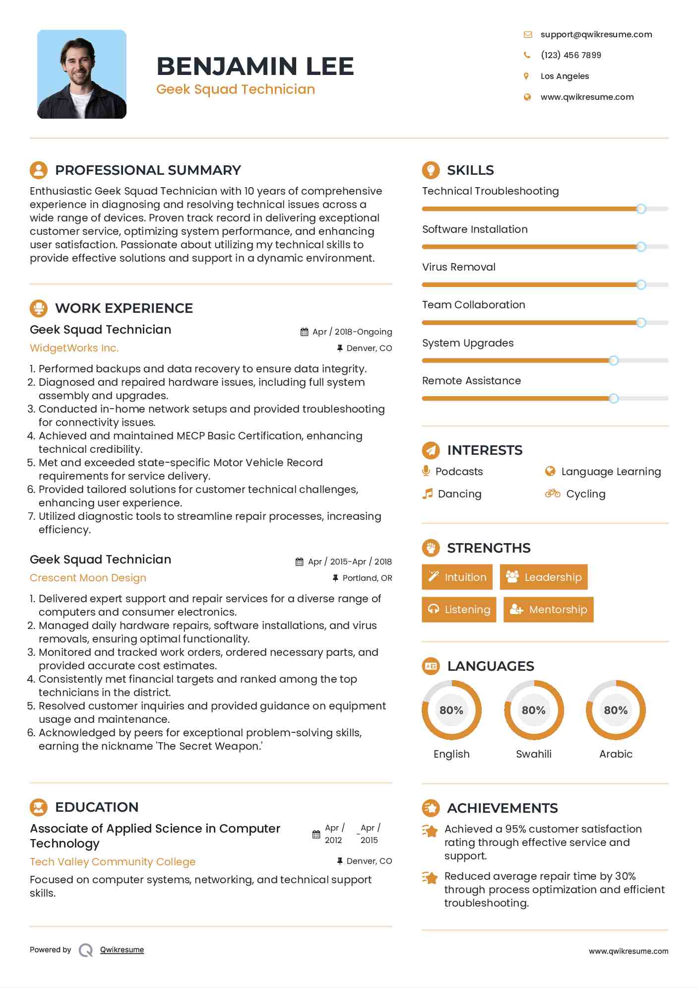 Geek Squad Technician Resume Template