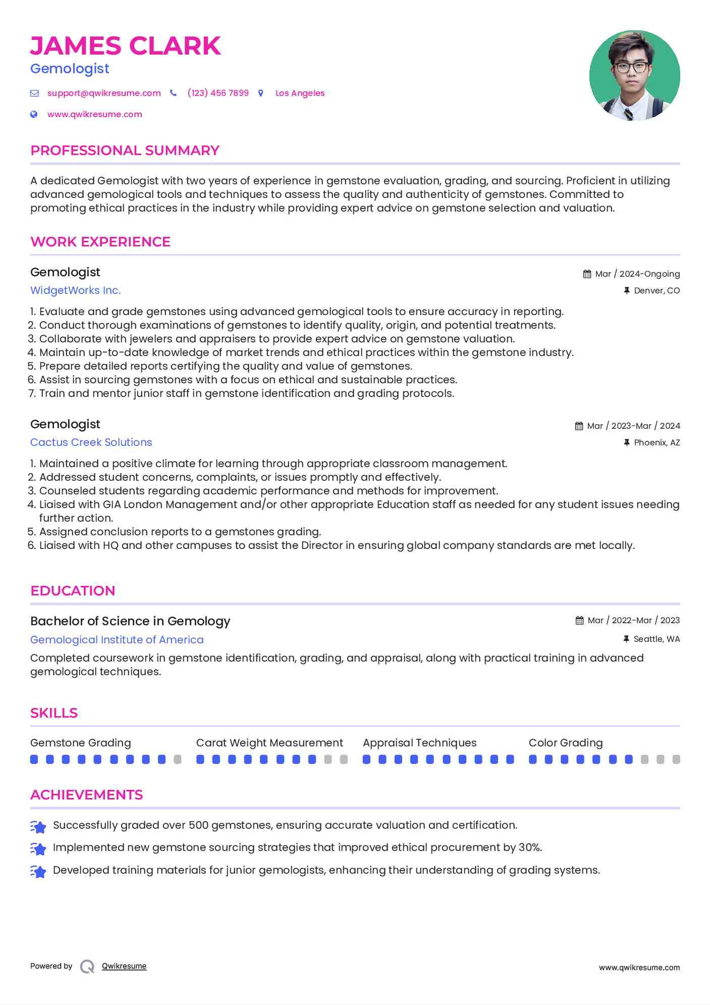 Gemologist Resume Format