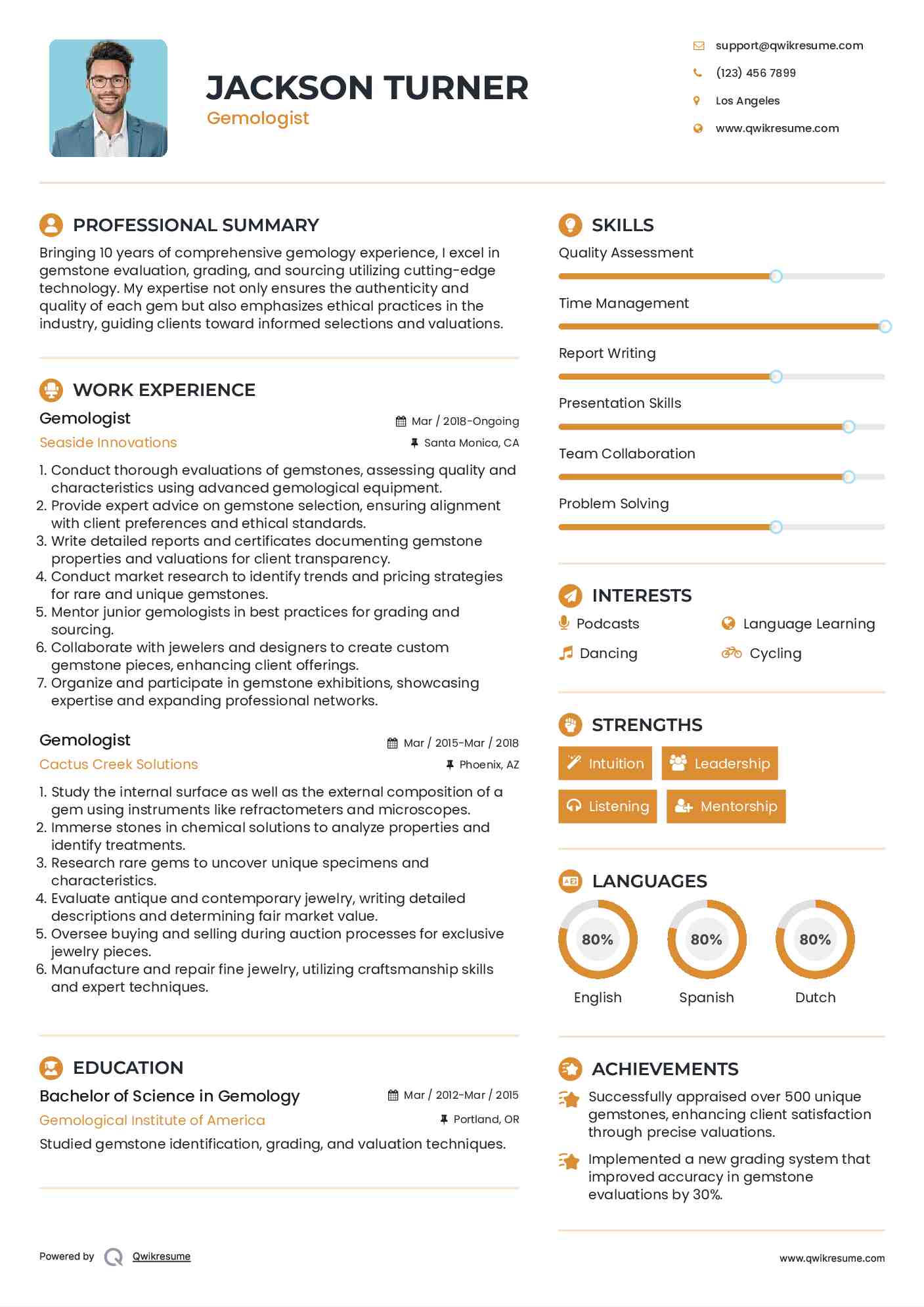 Gemologist Resume Sample