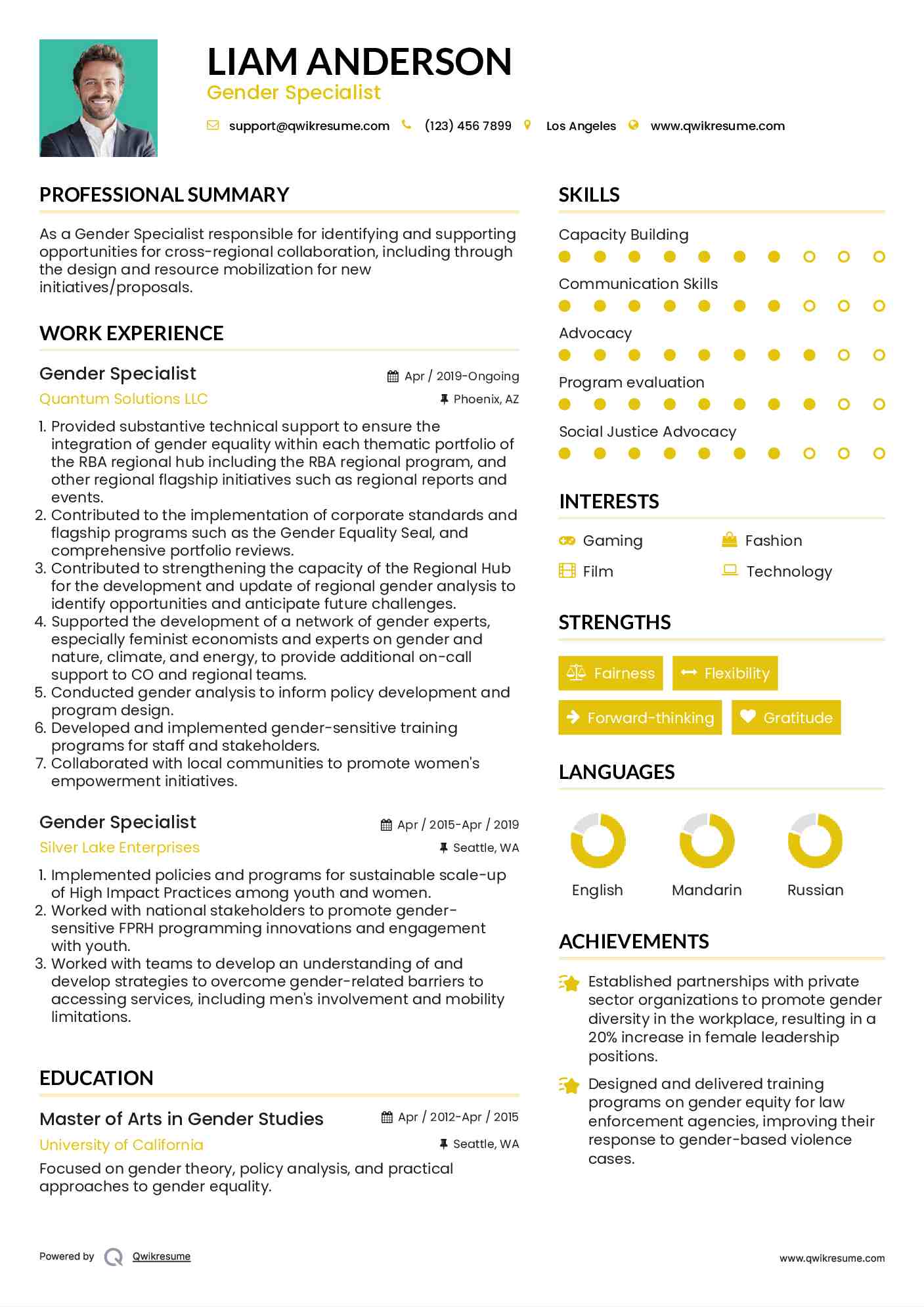 Gender Specialist Resume Format