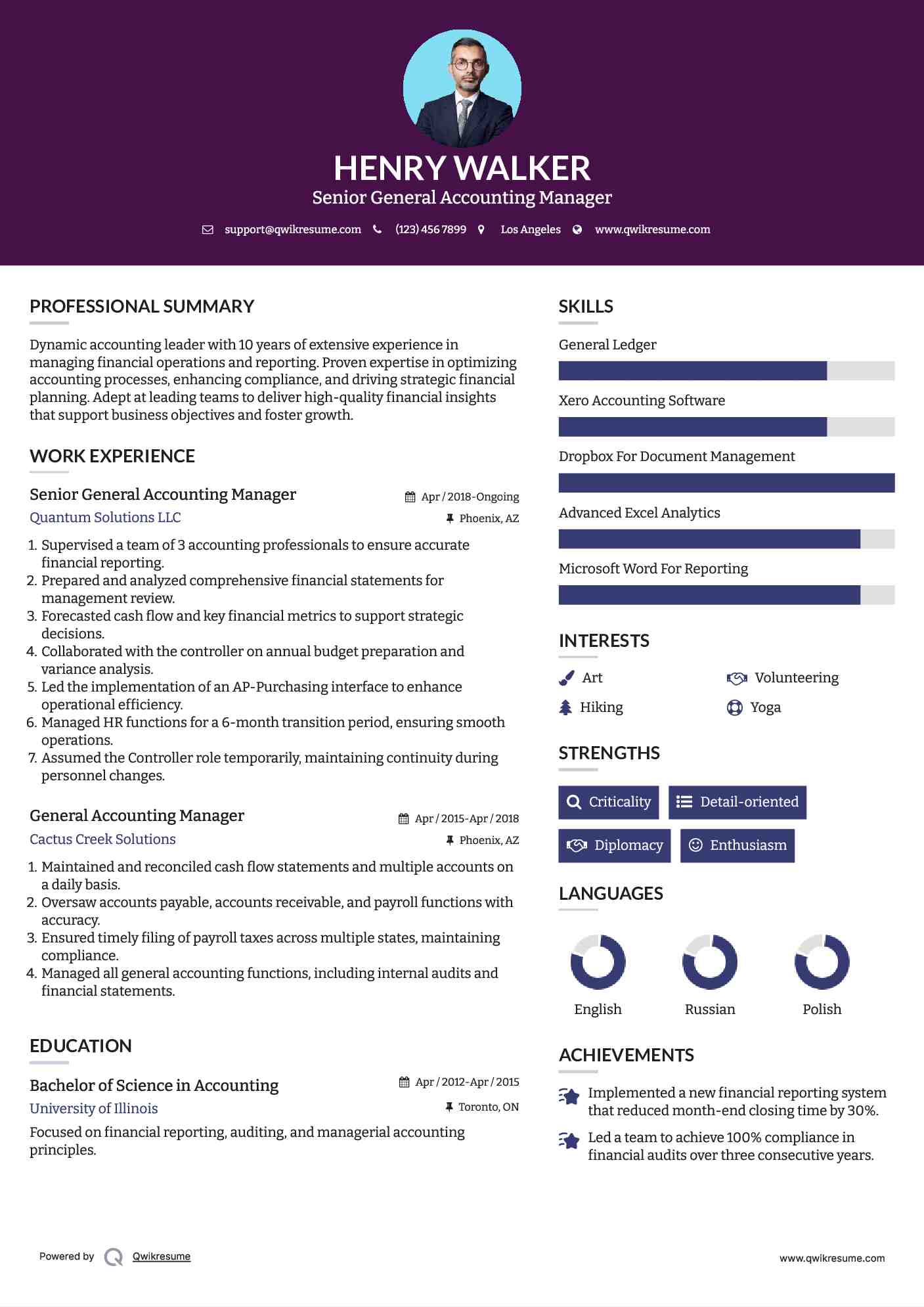 General Accounting Manager Resume Samples Qwikresume