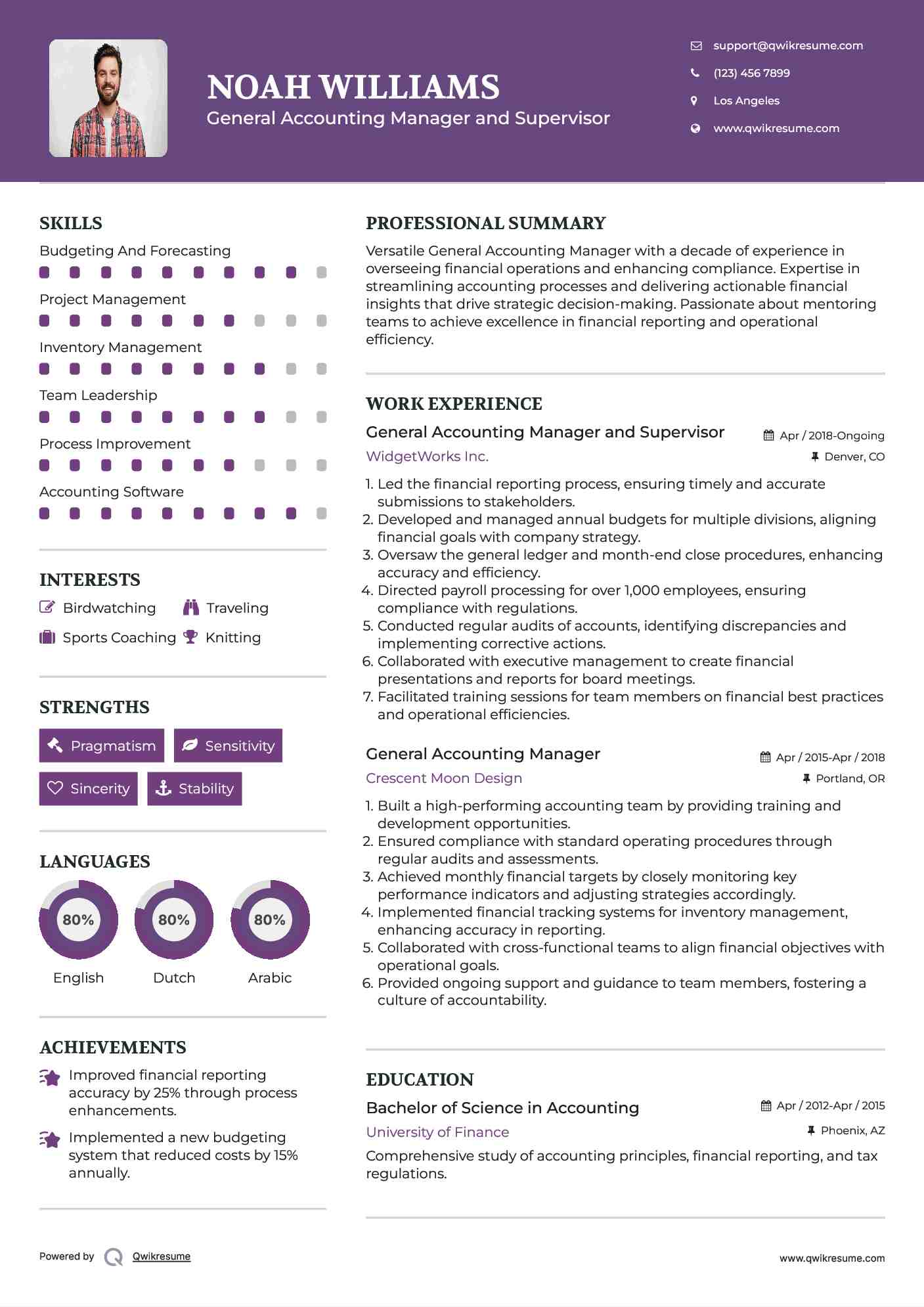 General Accounting Manager and Supervisor Resume Example