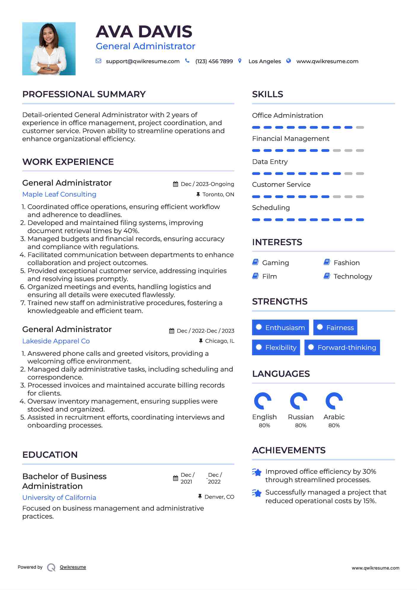 General Administrator Resume Template