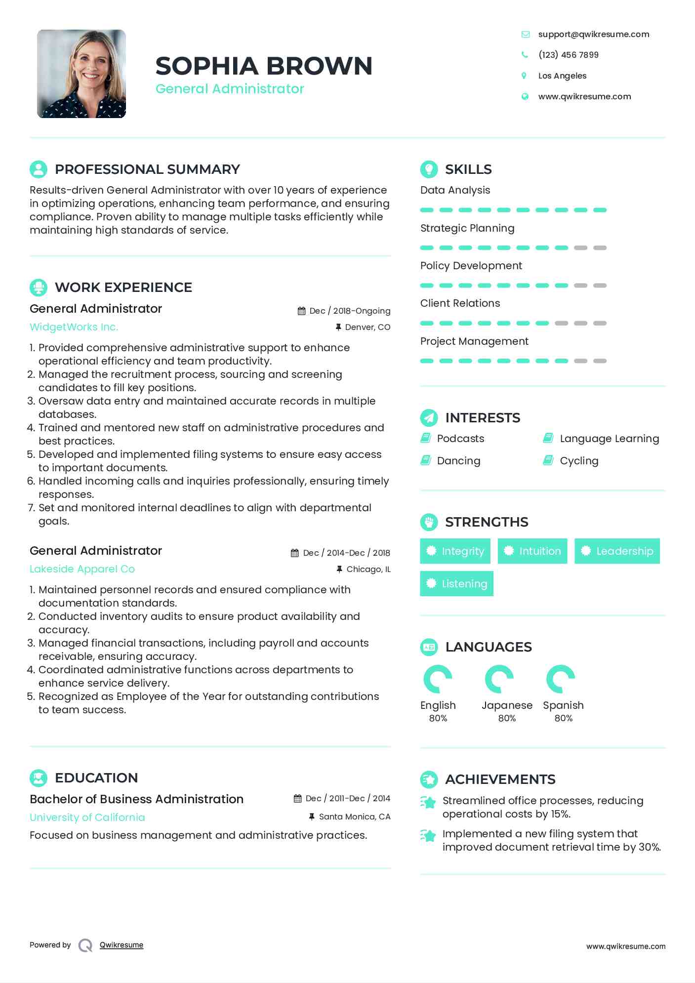 General Administrator Resume Template