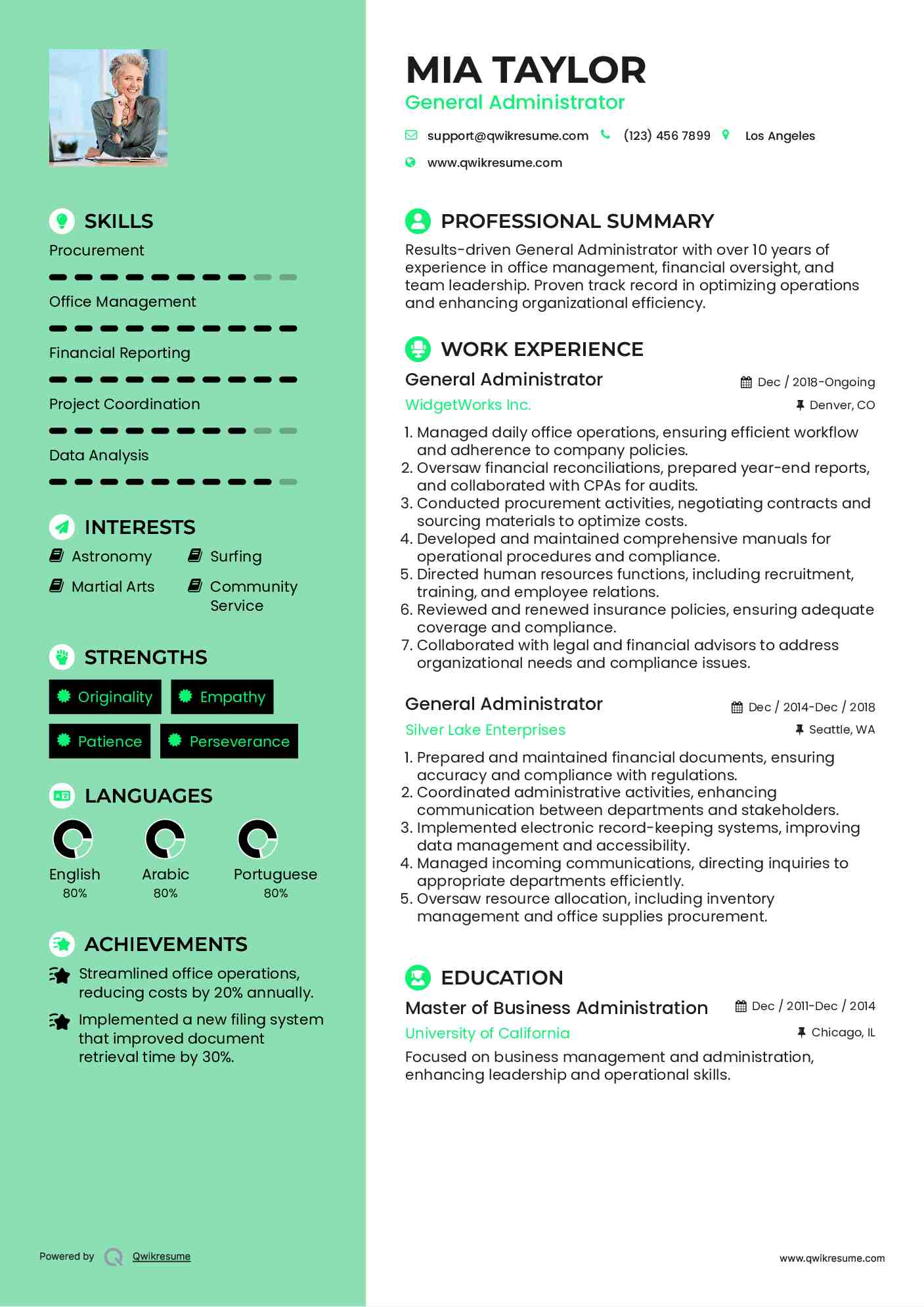 General Administrator Resume Sample