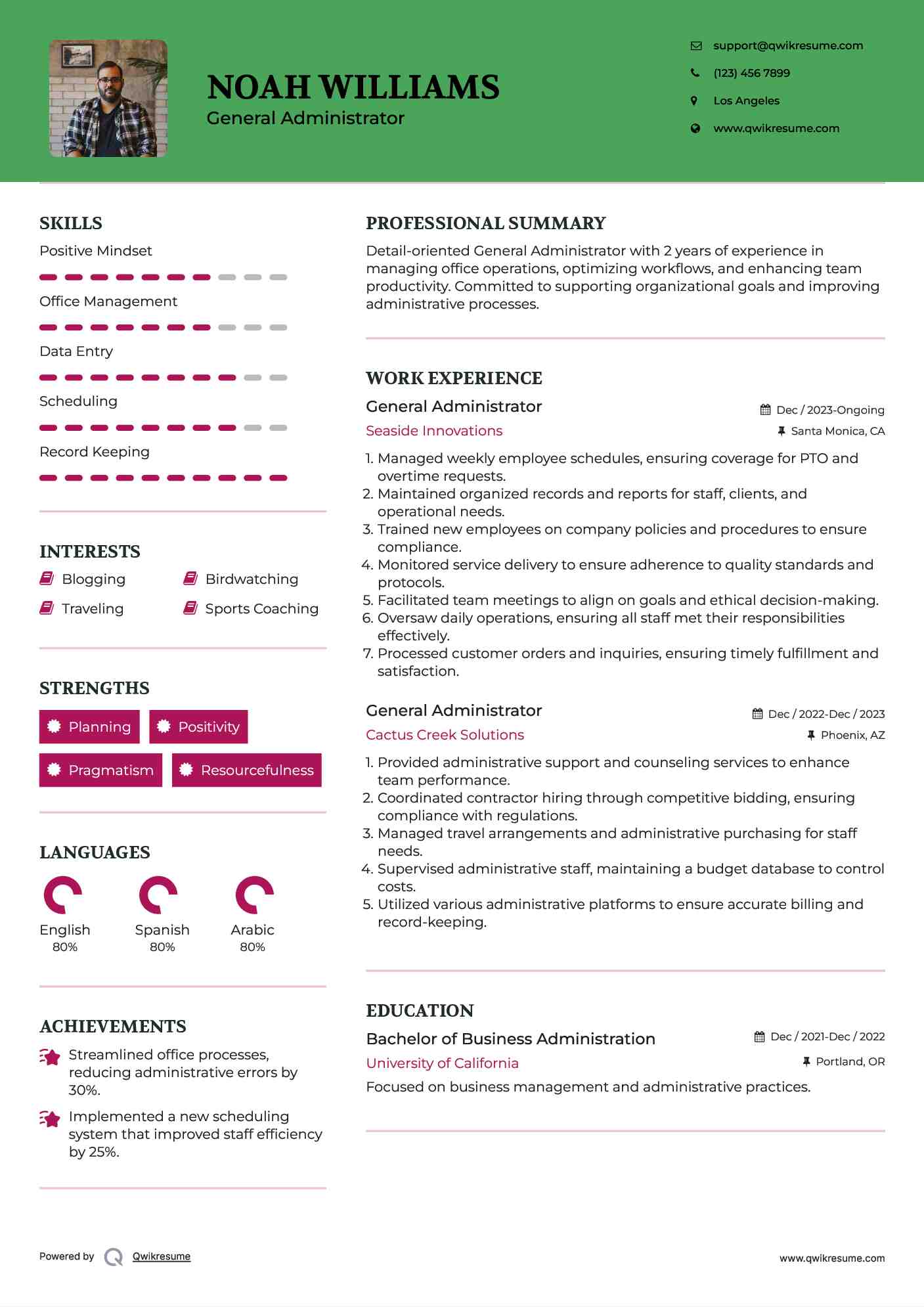 General Administrator Resume Sample