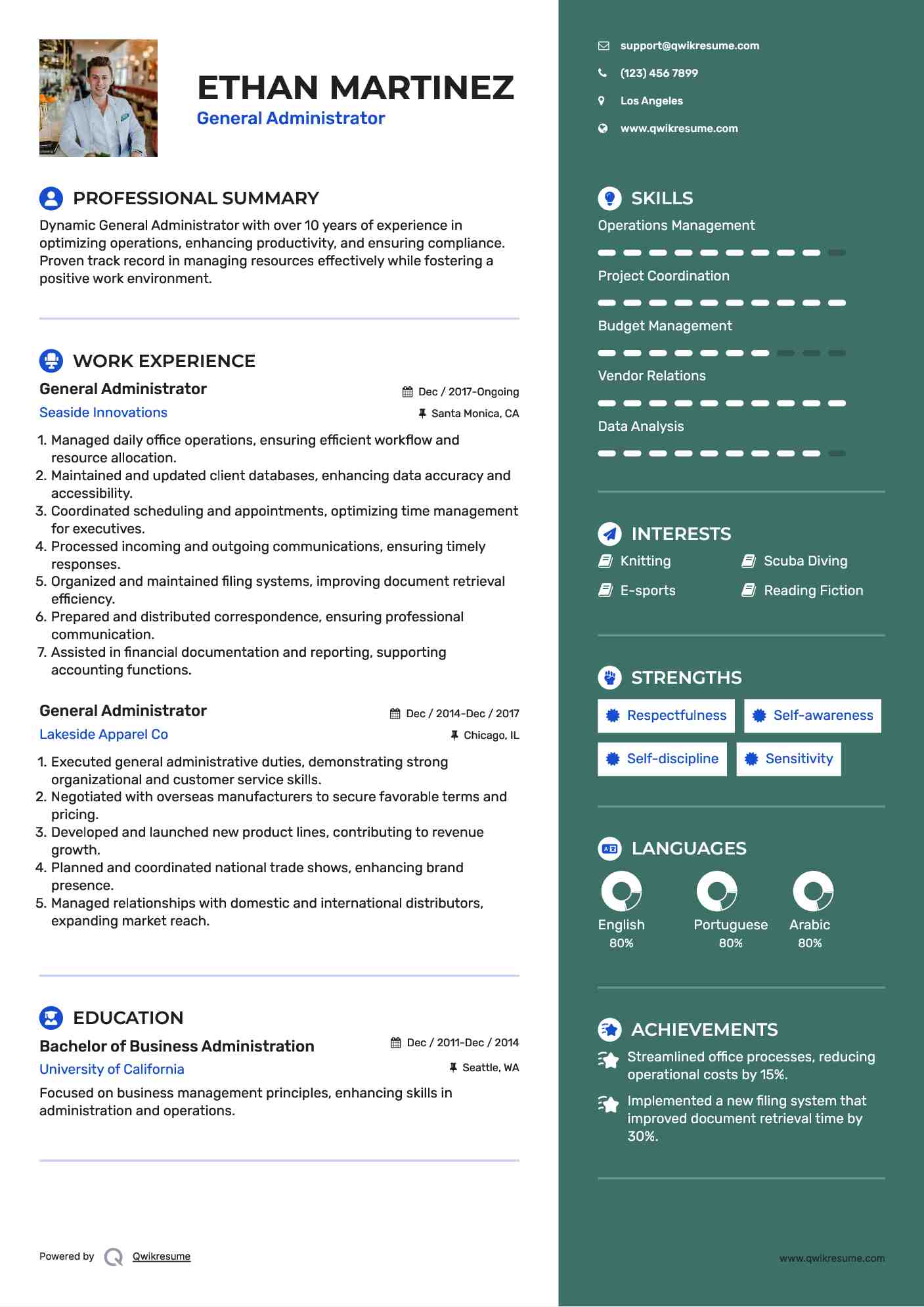 General Administrator Resume Model