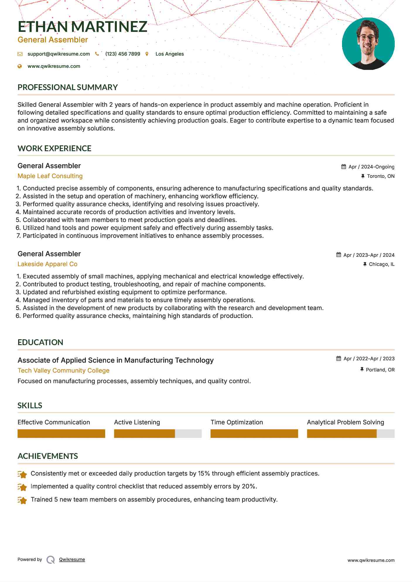 General Assembler Resume Template