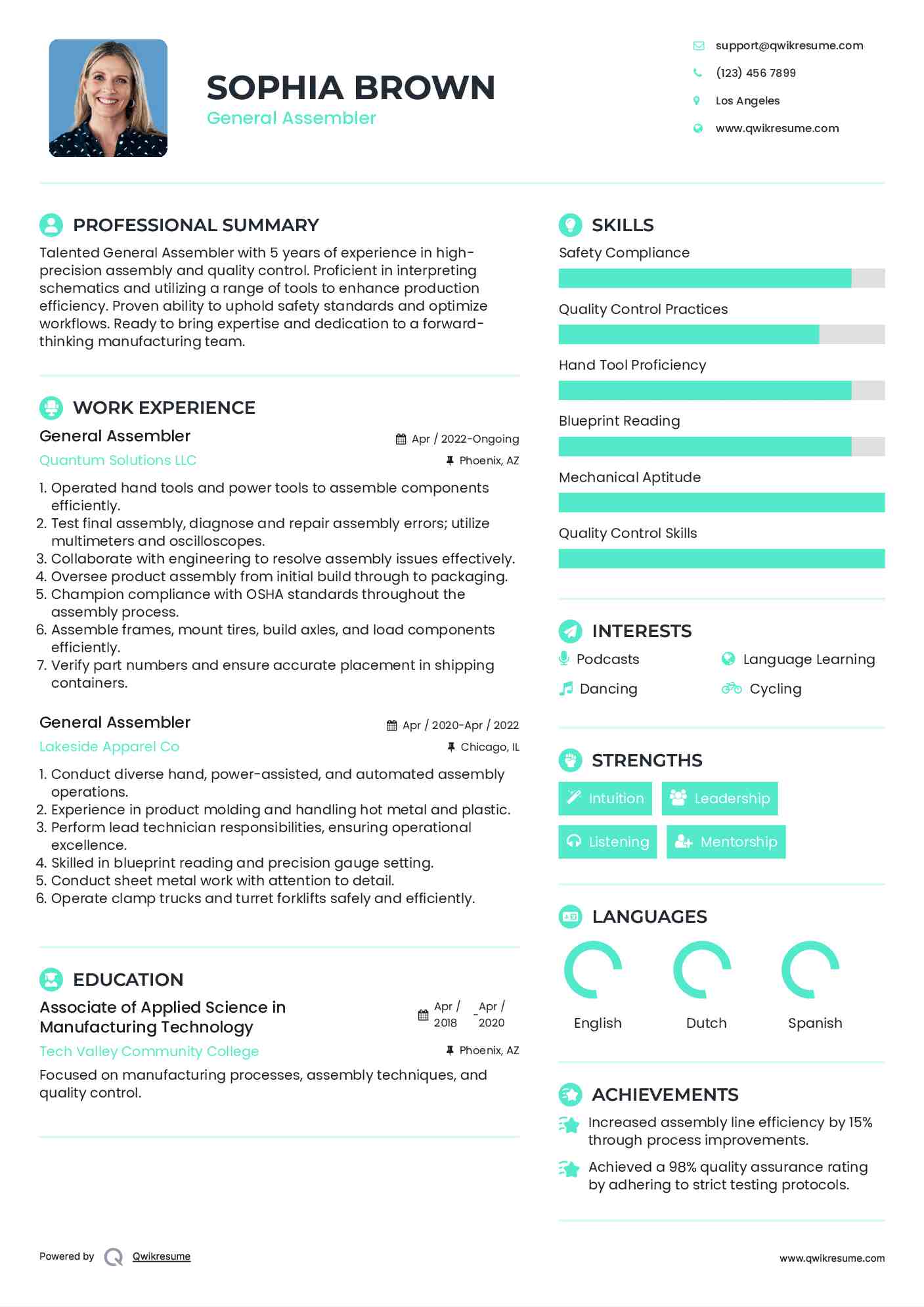 General Assembler Resume Example