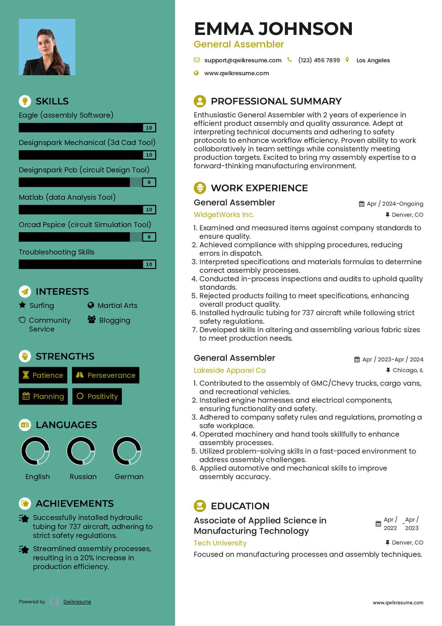 General Assembler Resume Example