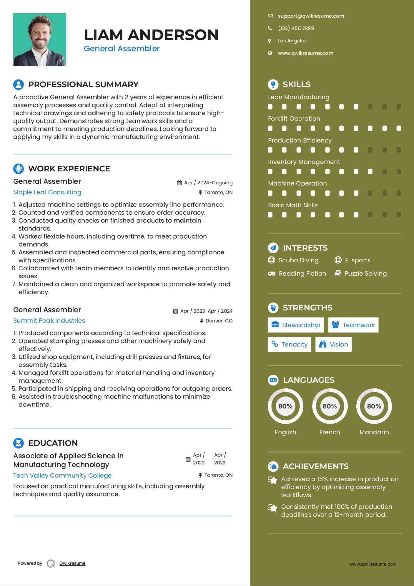 General Assembler Resume Format