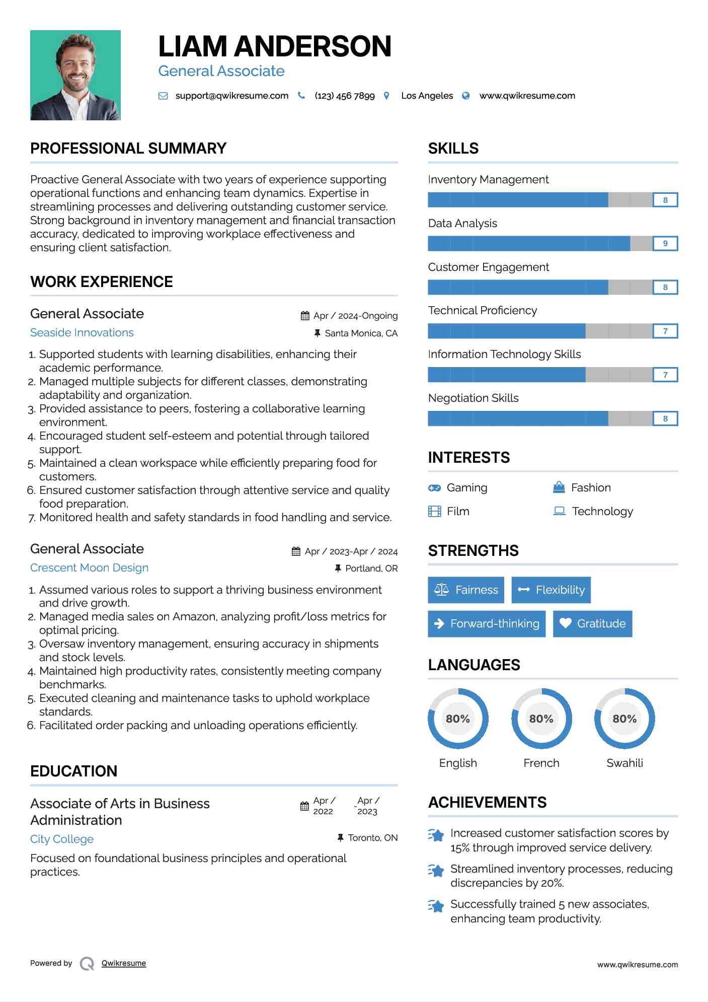 General Associate Resume Sample