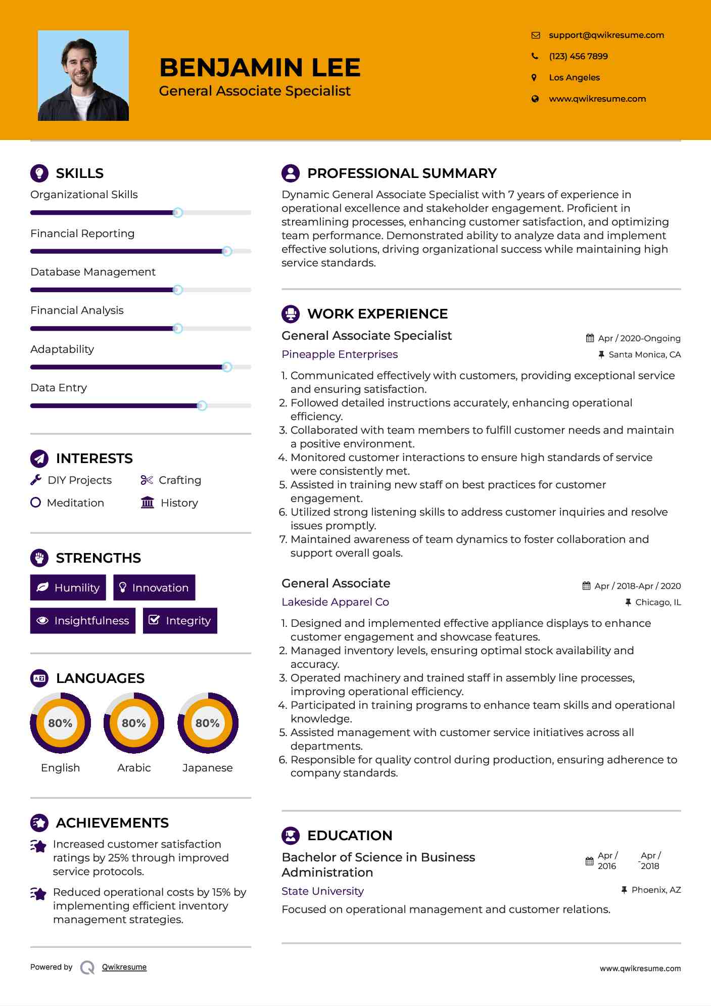 General Associate Specialist Resume Format