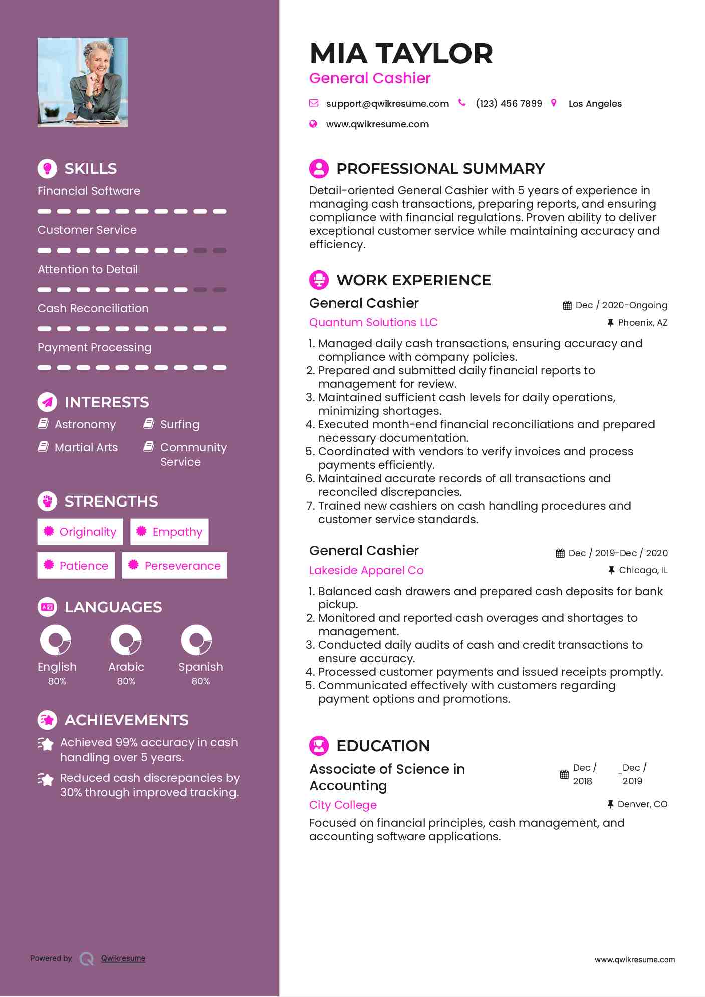 General Cashier Resume Template