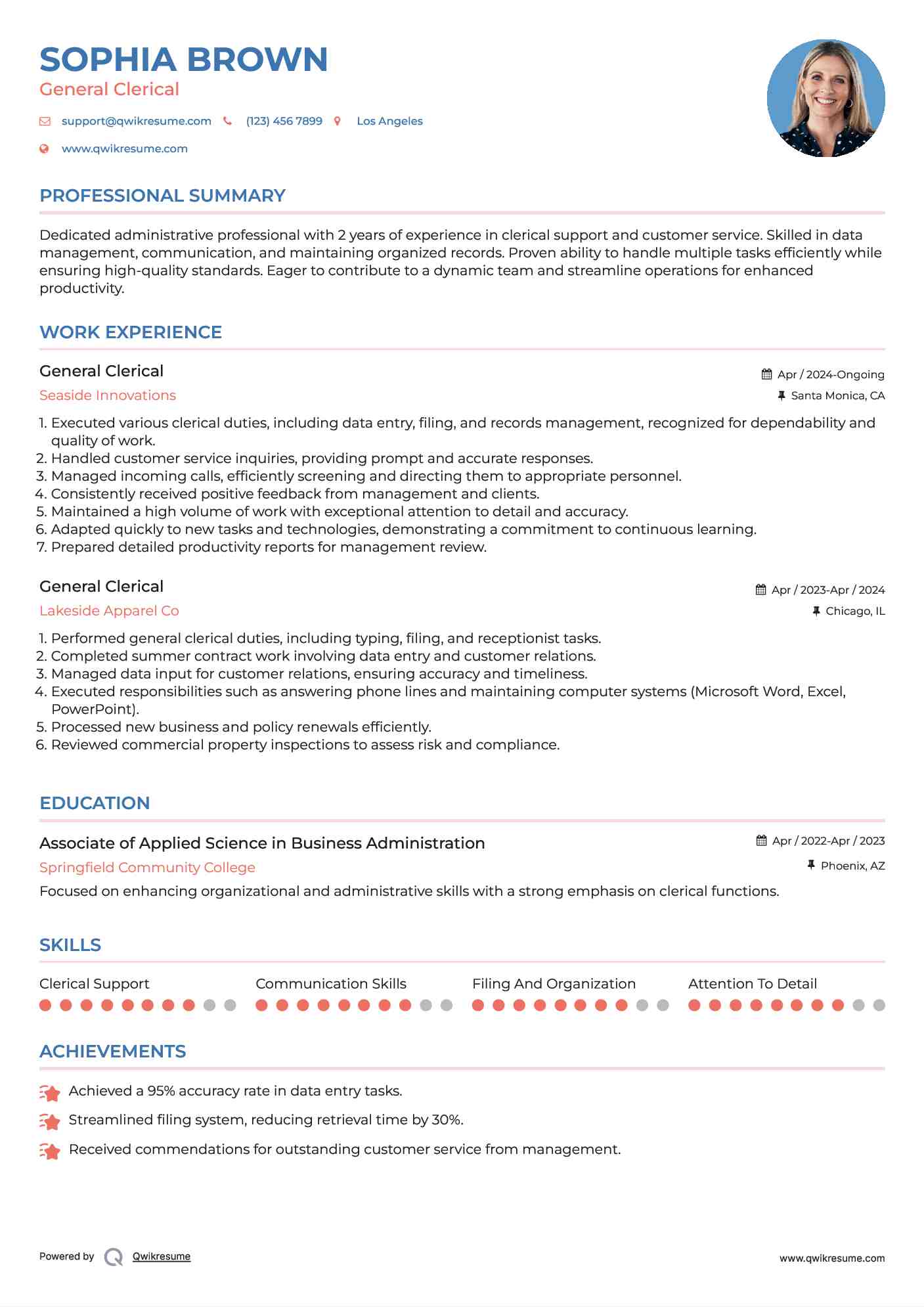 General Clerical Resume Template