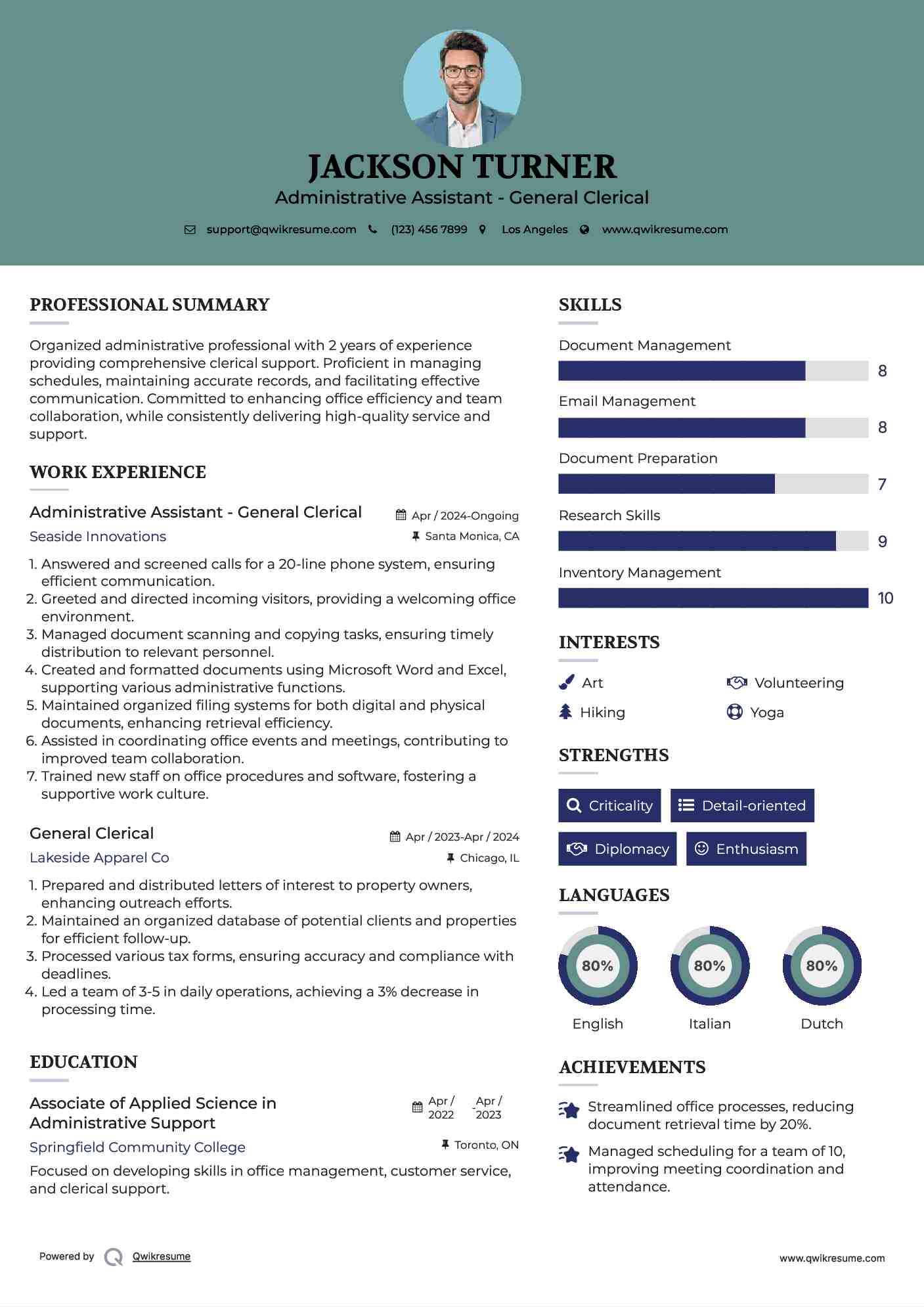 Administrative Assistant - General Clerical Resume Format