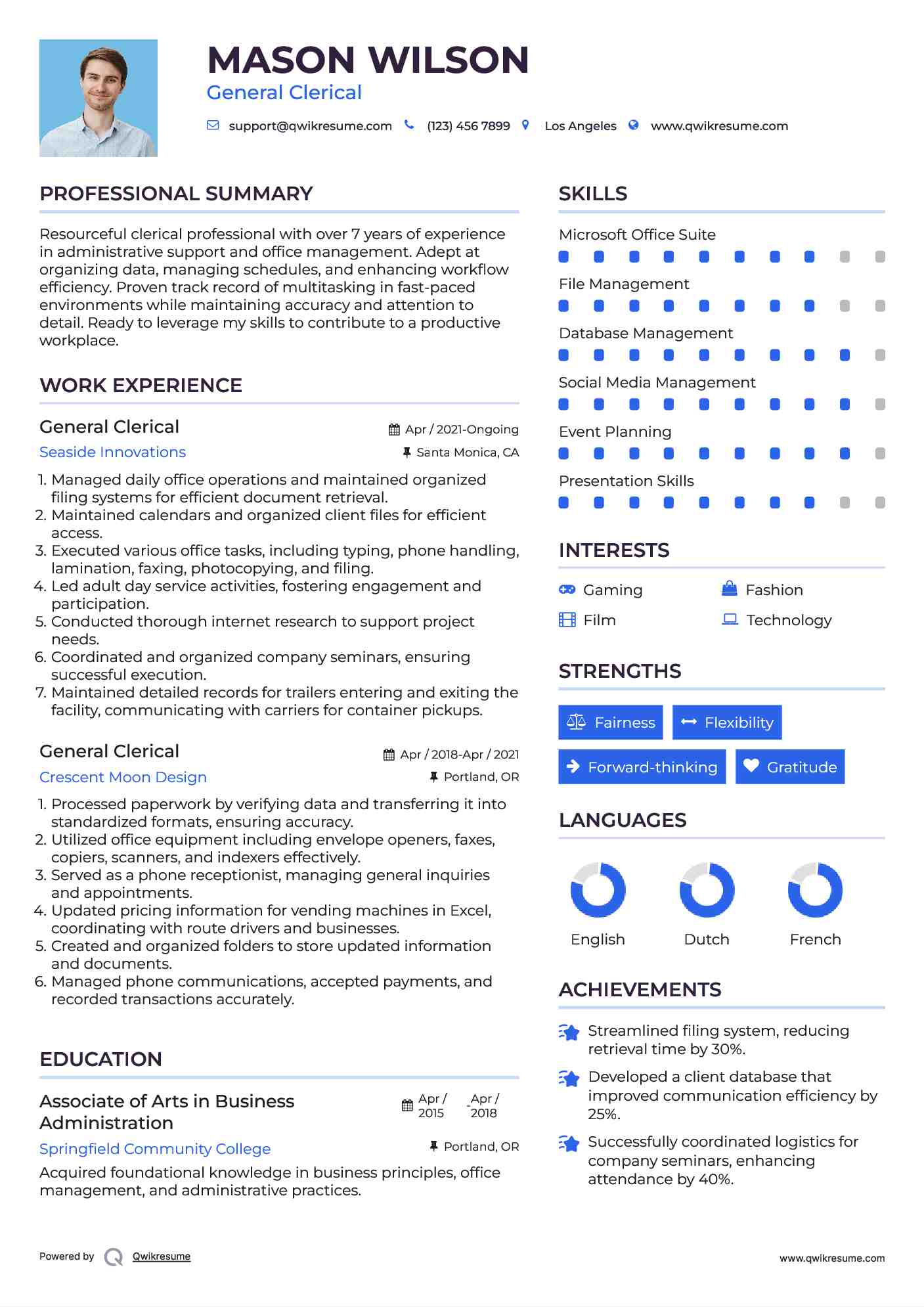 General Clerical Resume Template