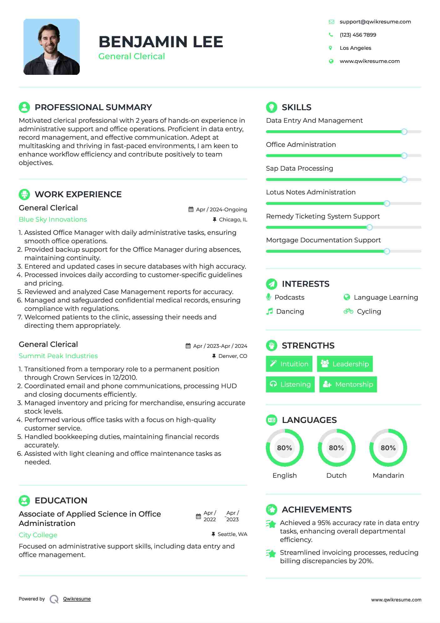 General Clerical Resume Model