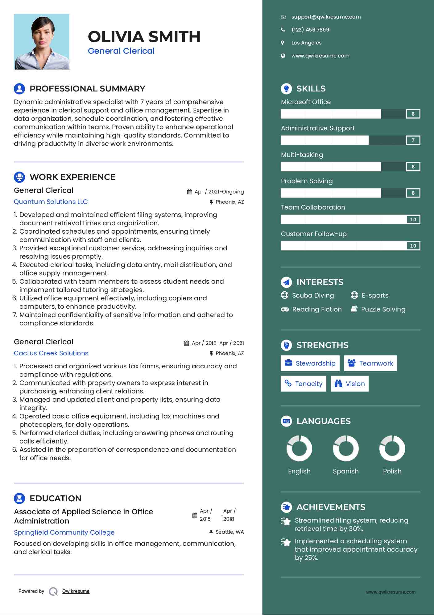 General Clerical Resume Format