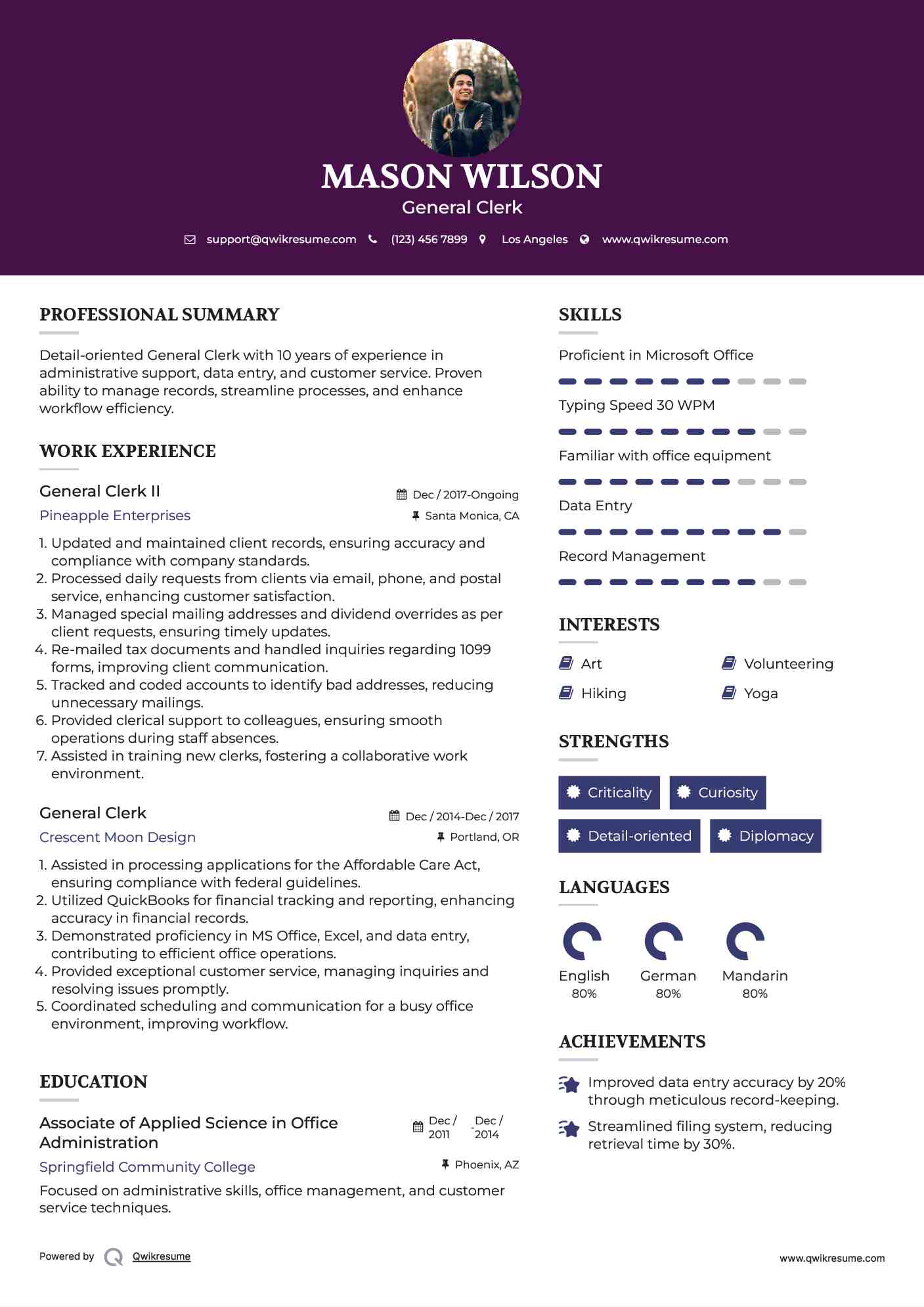 General Clerk II Resume Template