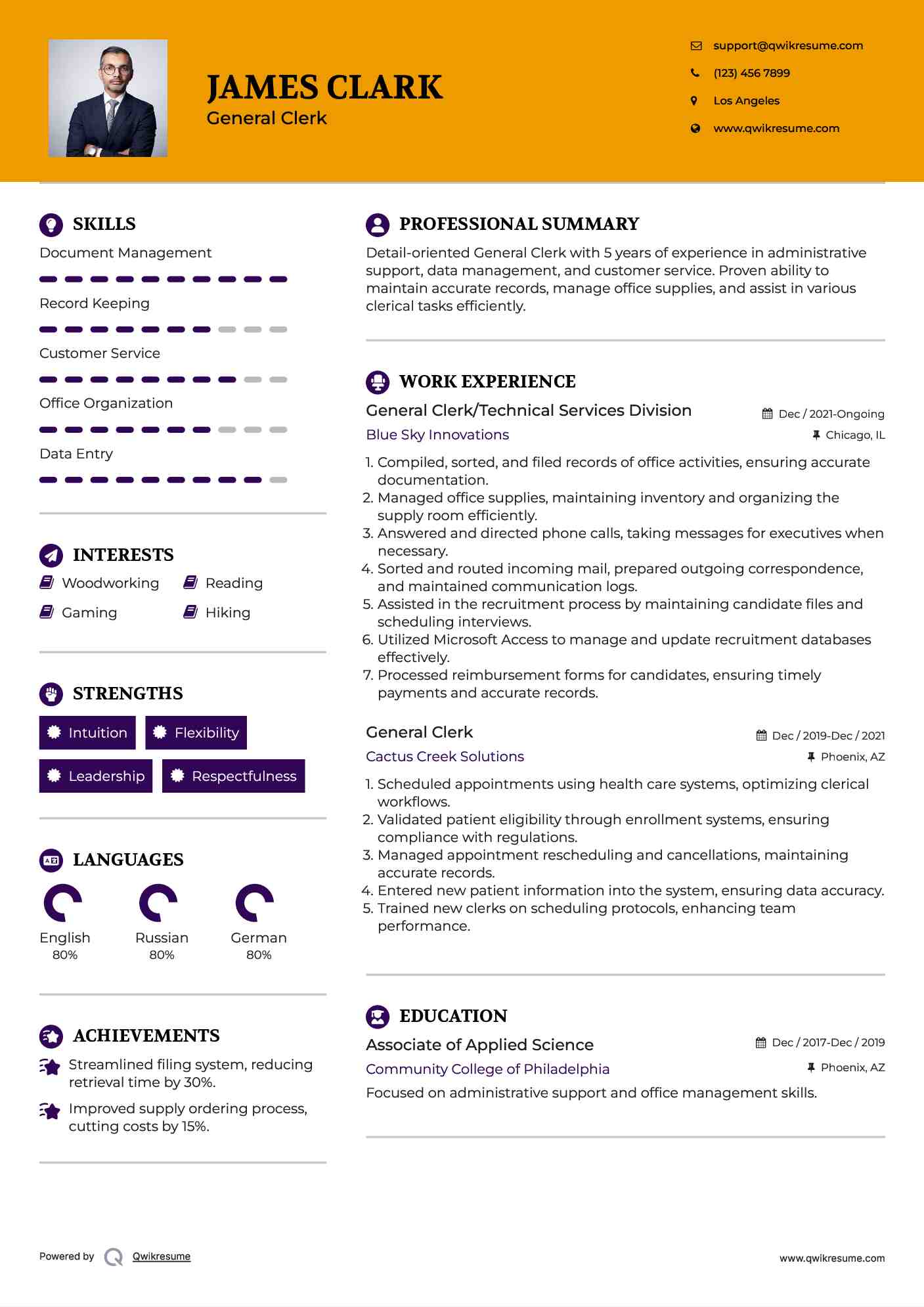 General Clerk/Technical Services Division Resume Model