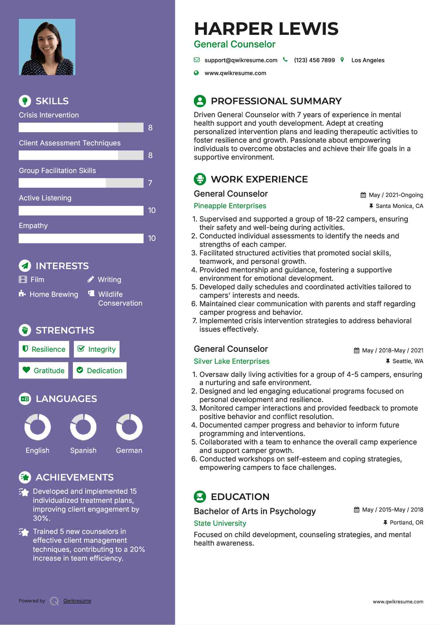 General Counselor Resume Model