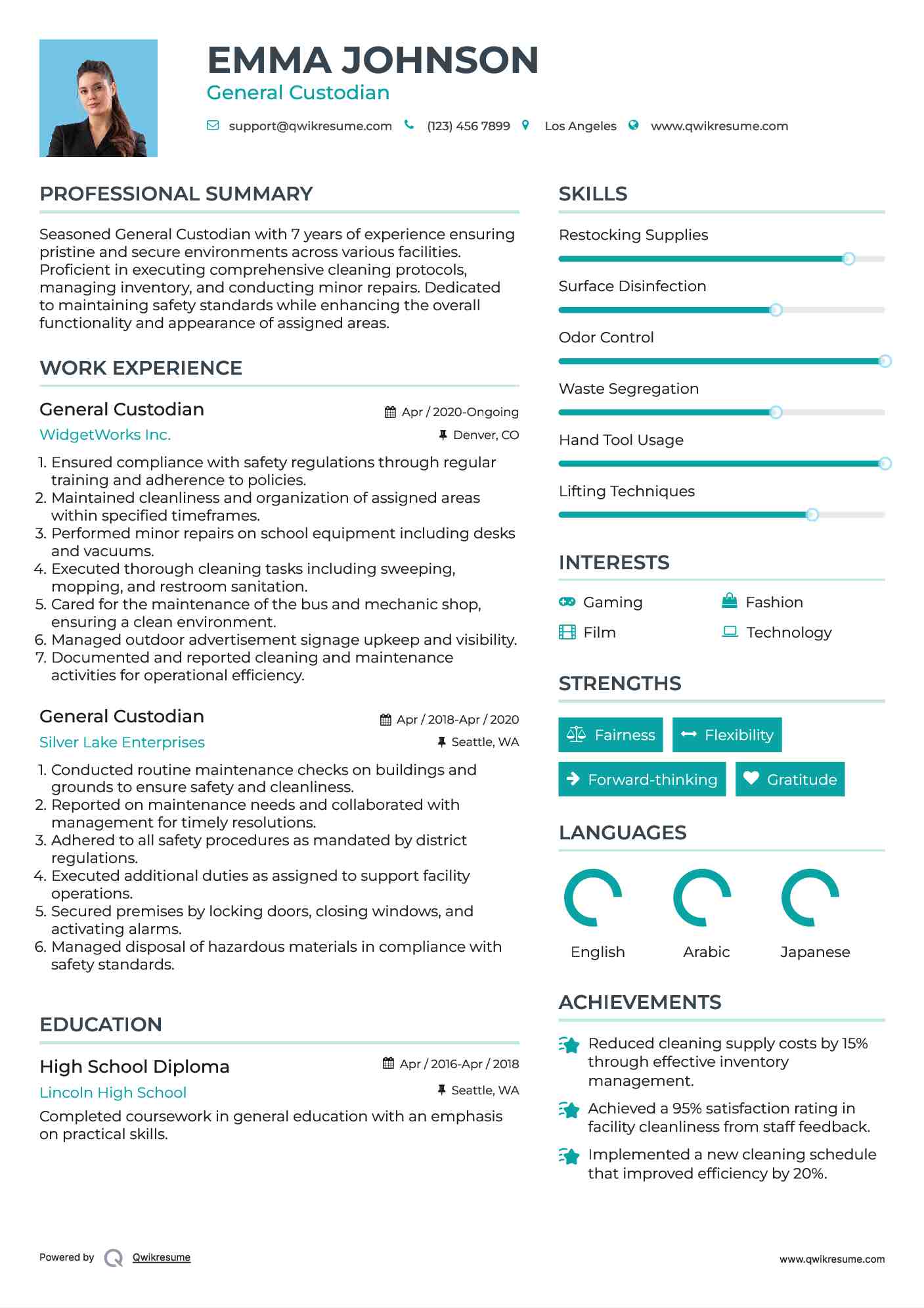 General Custodian Resume Example