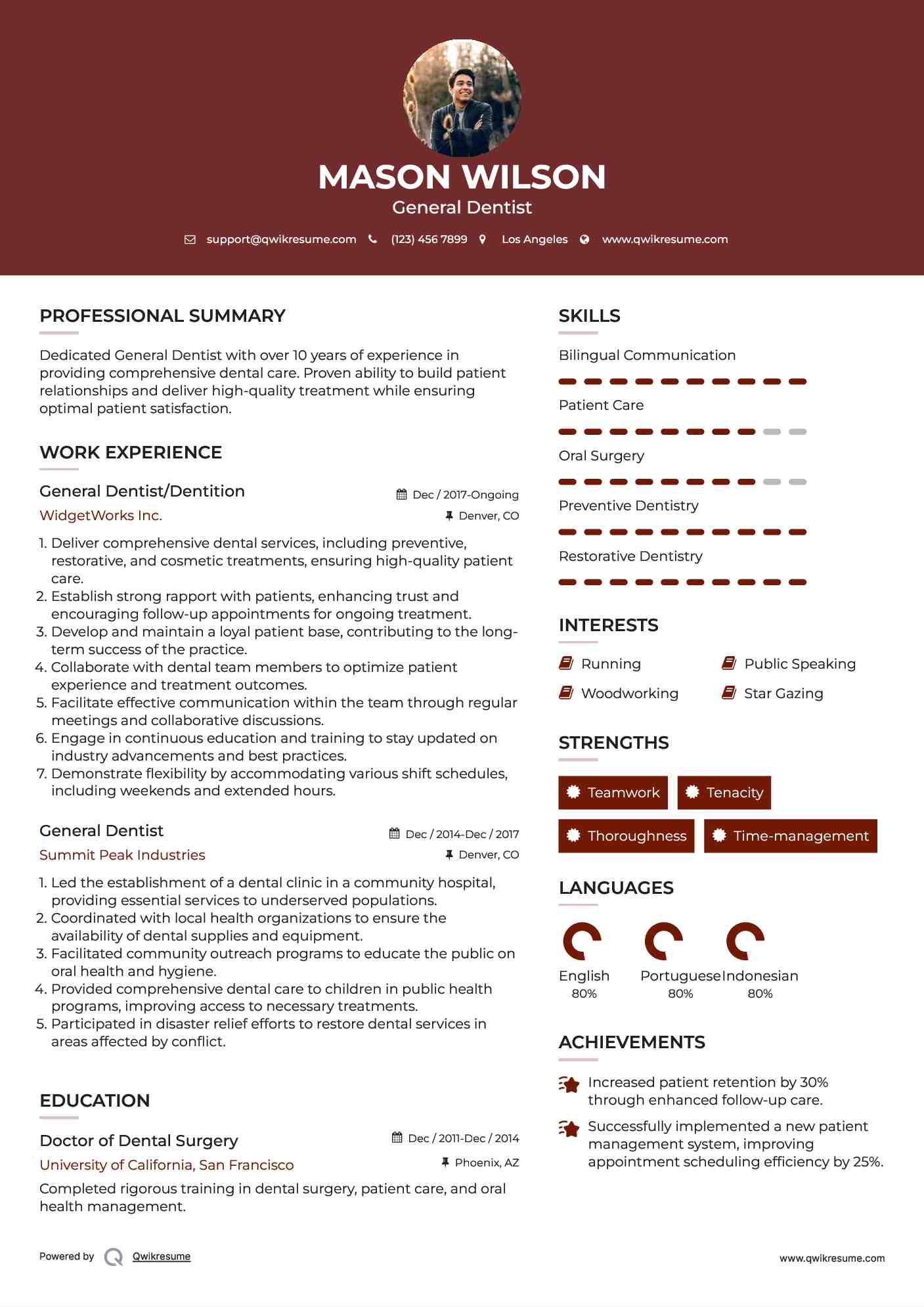 General Dentist/Dentition Resume Model