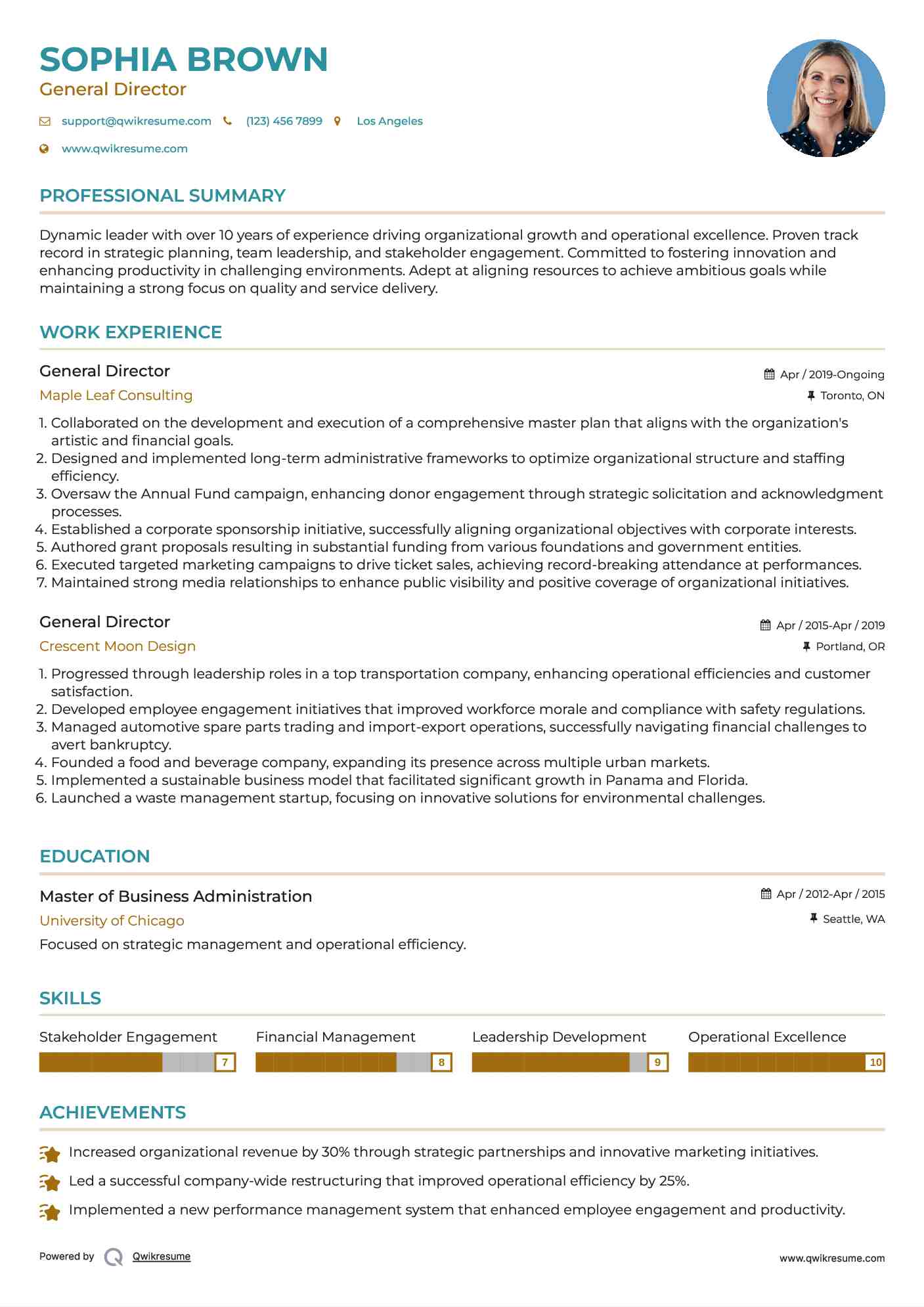 General Director Resume Example