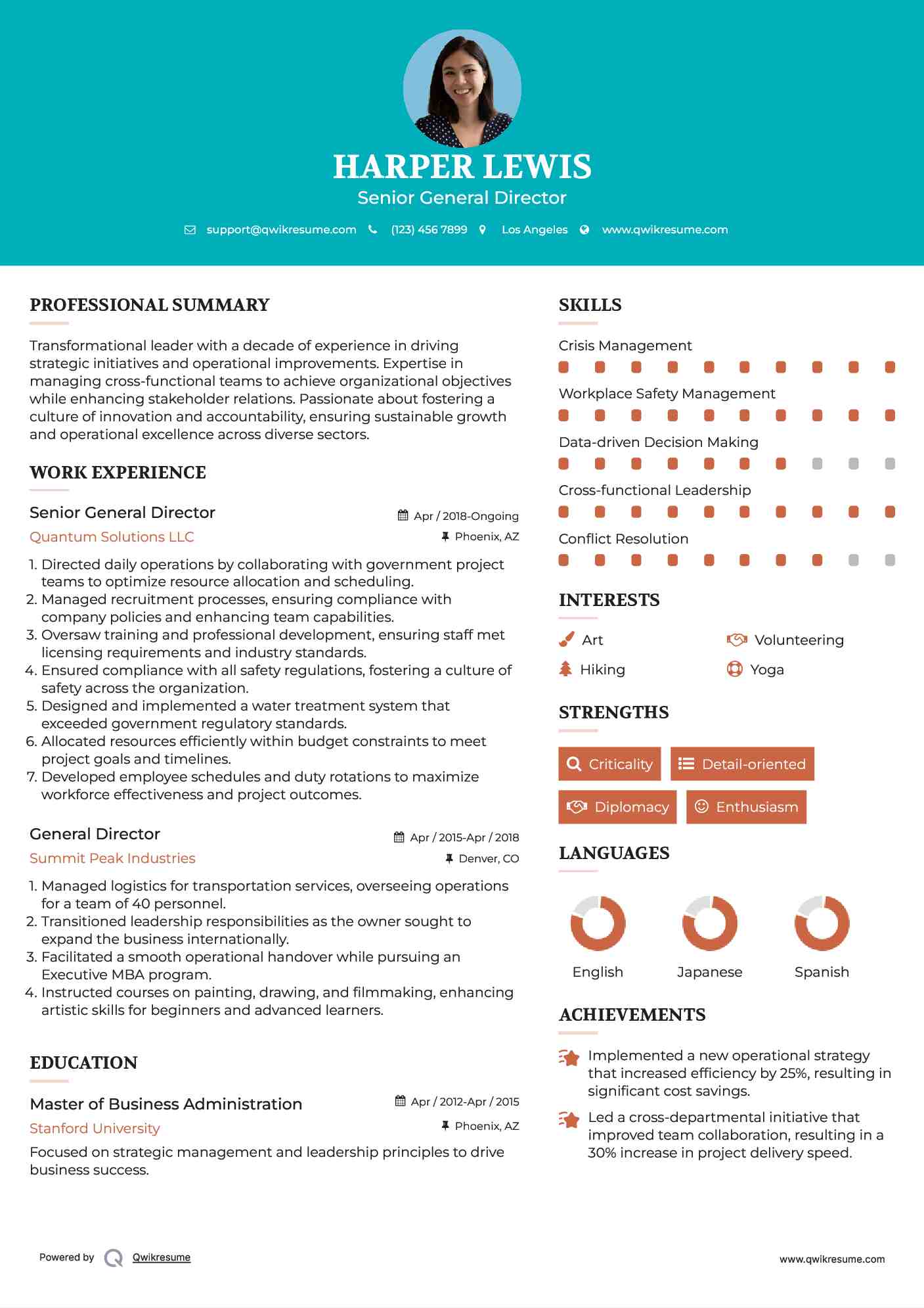 Senior General Director Resume Example