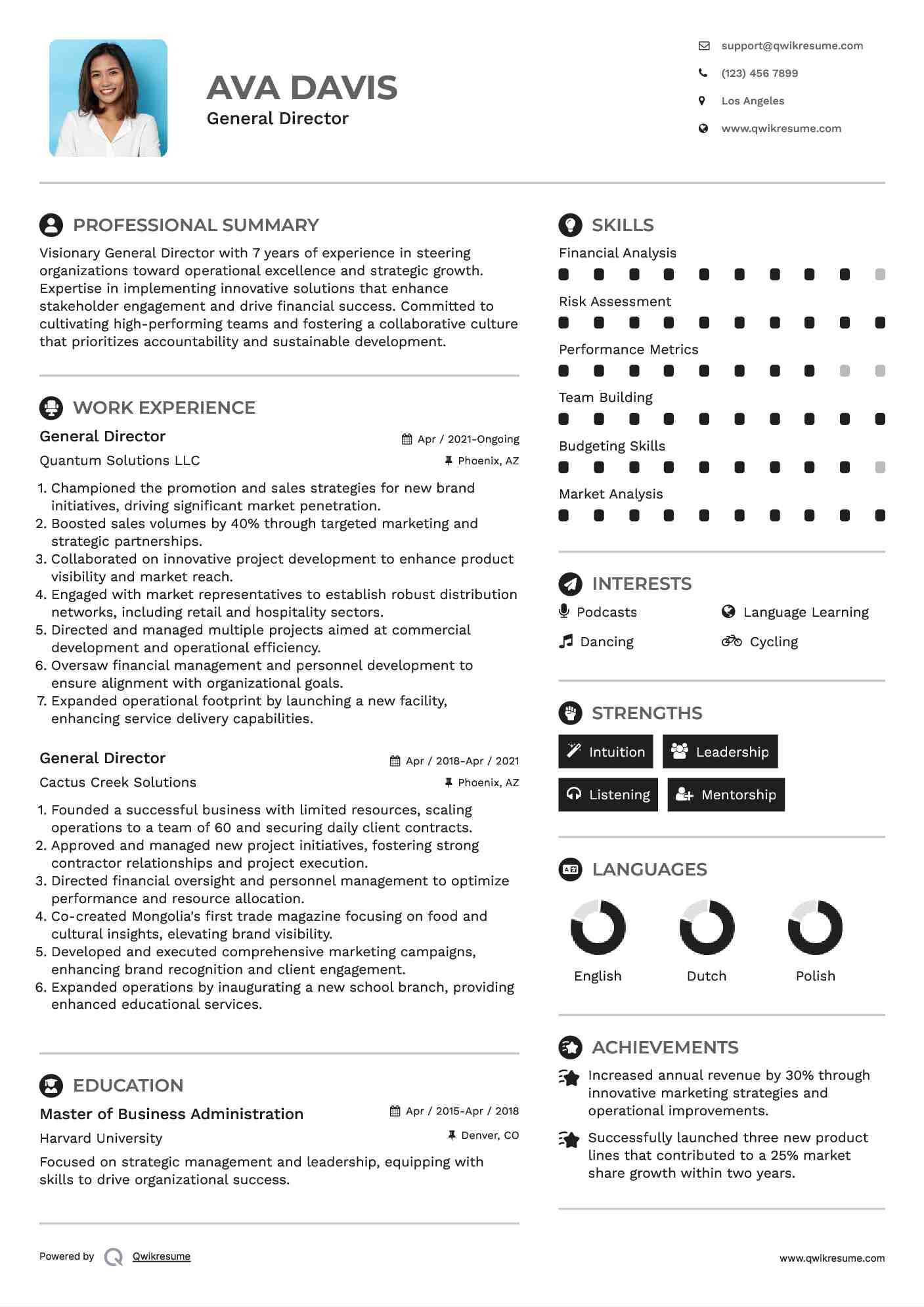 General Director Resume Example