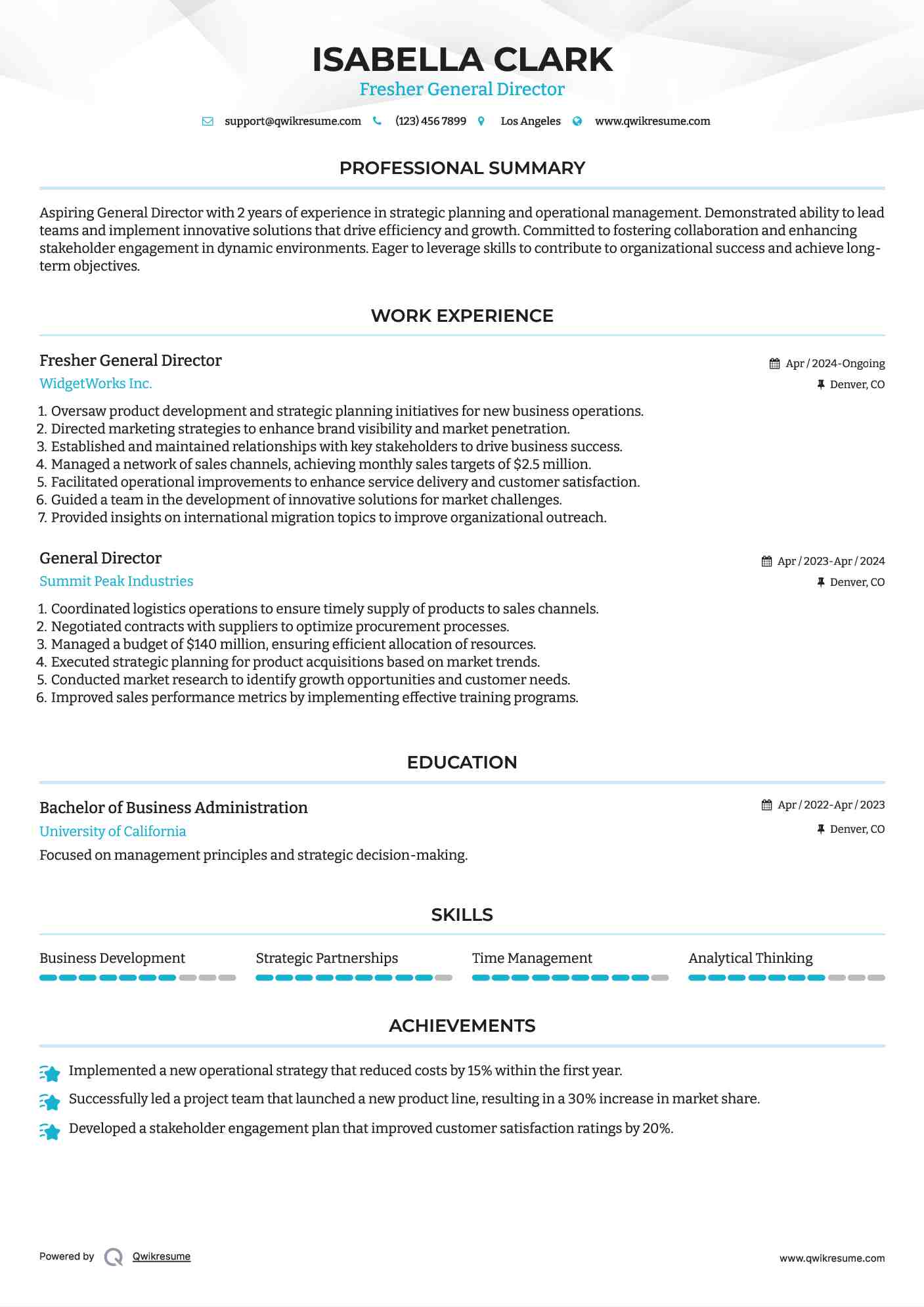 Fresher General Director Resume Format