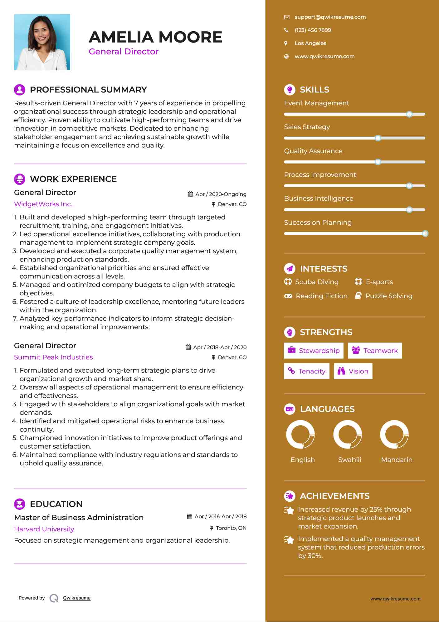 General Director Resume Format