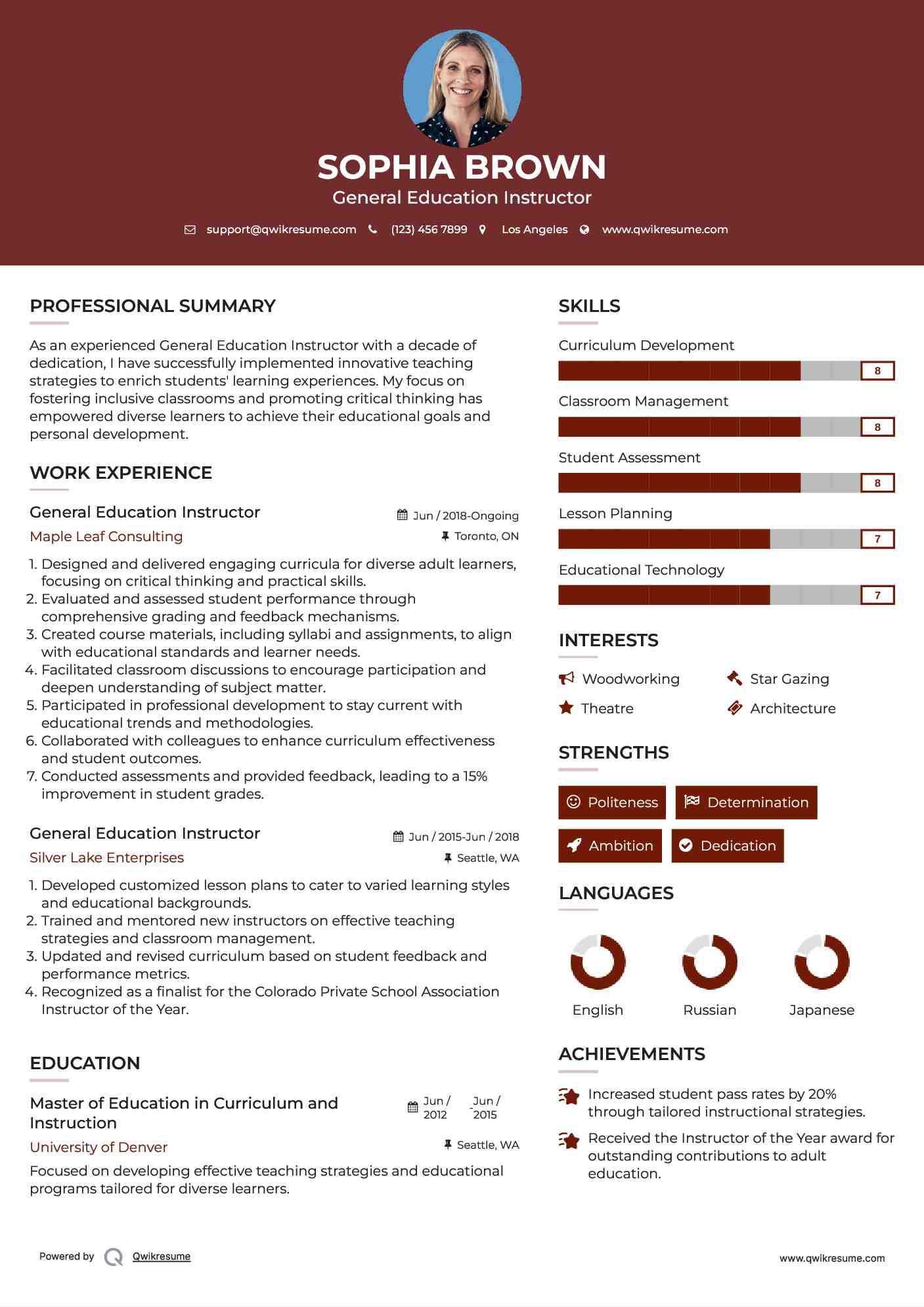 General Education Instructor Resume Format