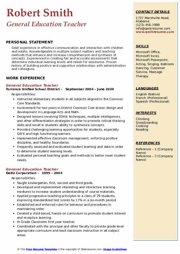 General Education Teacher Resume Samples | QwikResume