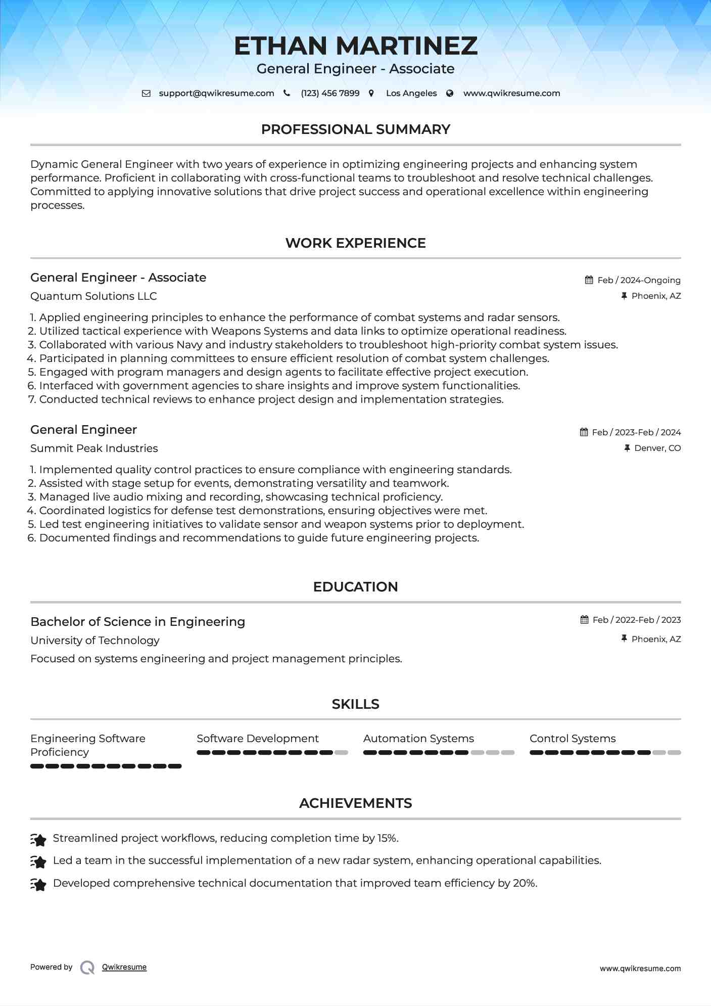 General Engineer - Associate Resume Model