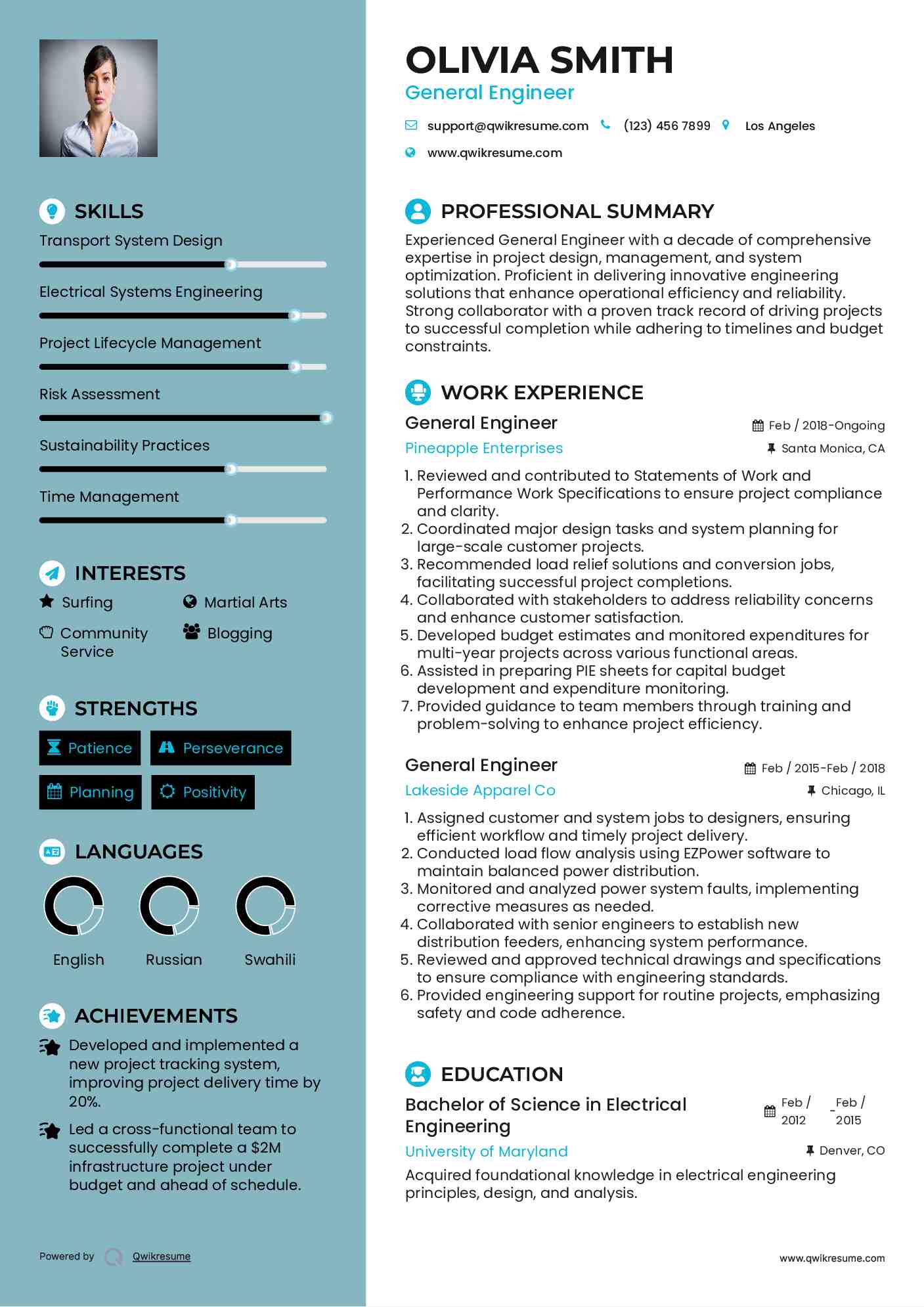 General Engineer Resume Model