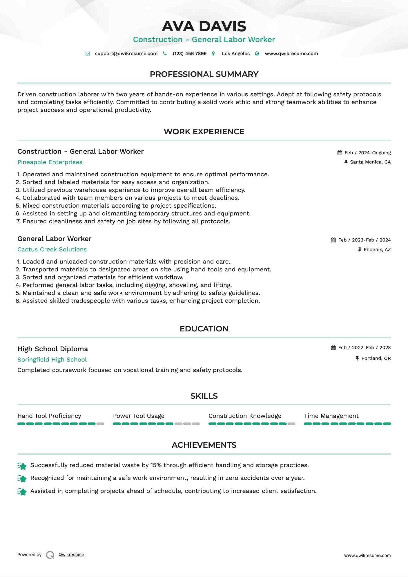 10 General Labor Worker Resume - General Labor Worker 1585672123 Pdf 