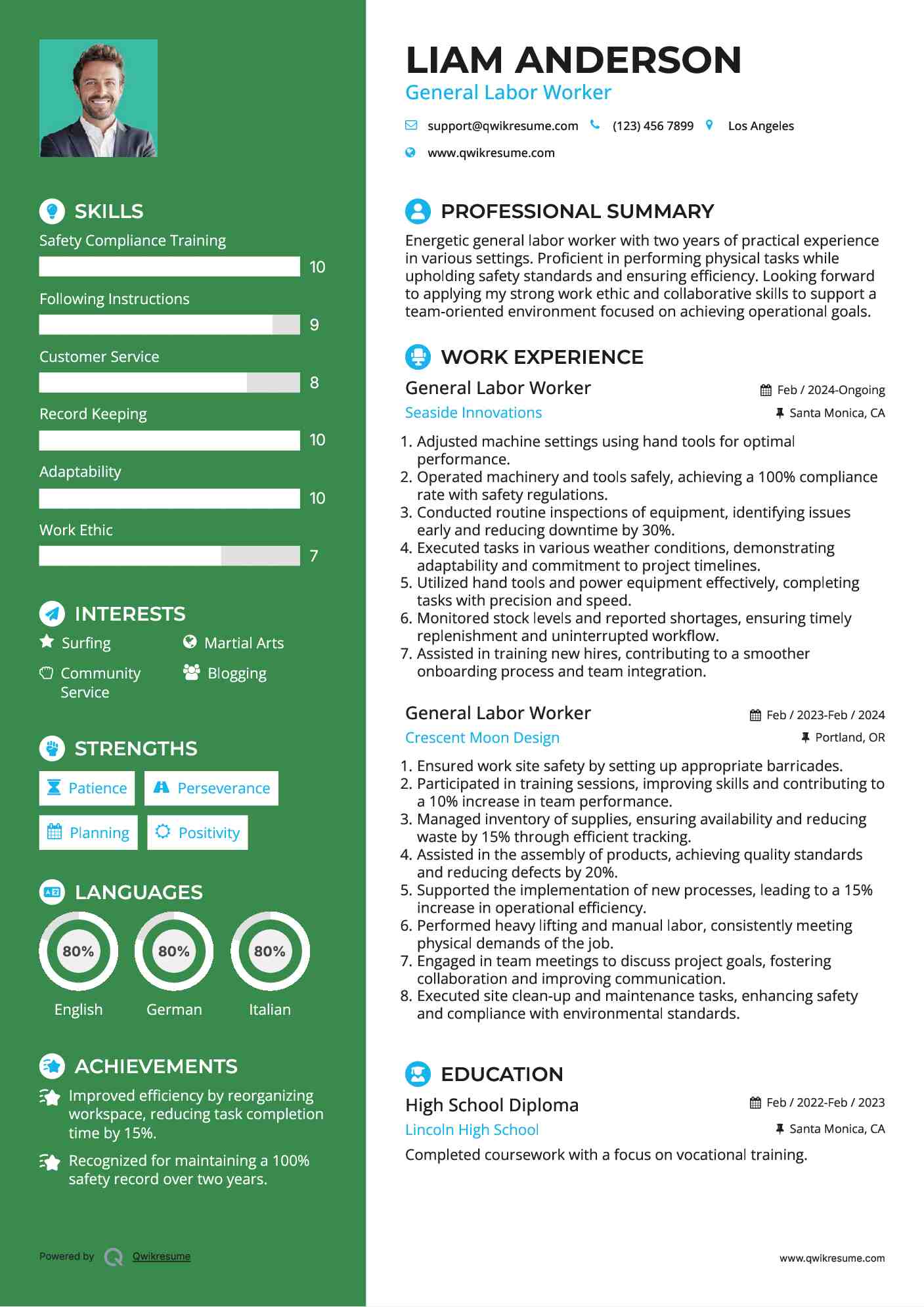 General Labor Worker Resume Template