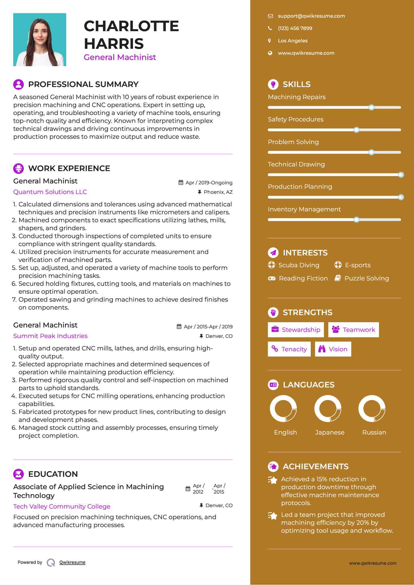 General Machinist Resume Model