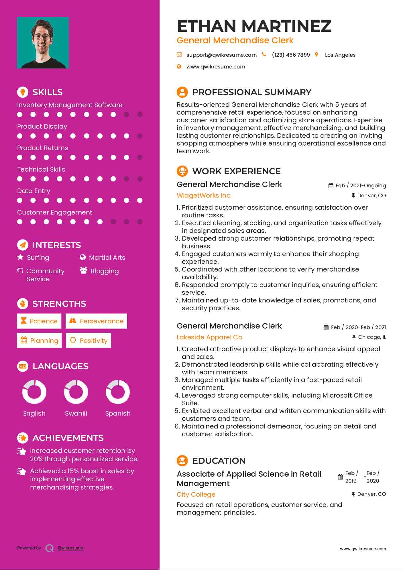 General Merchandise Clerk Resume Template