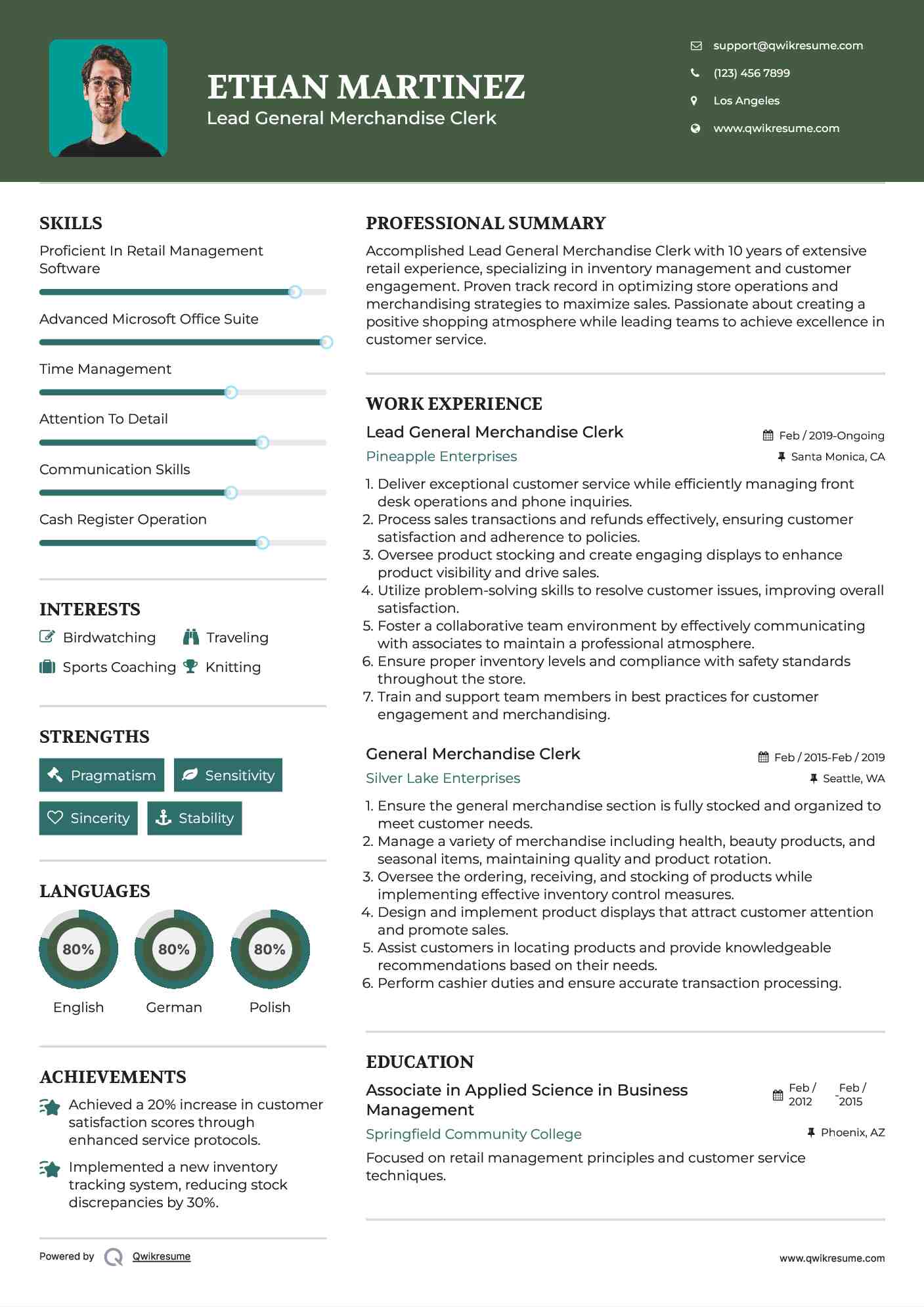 Lead General Merchandise Clerk Resume Template