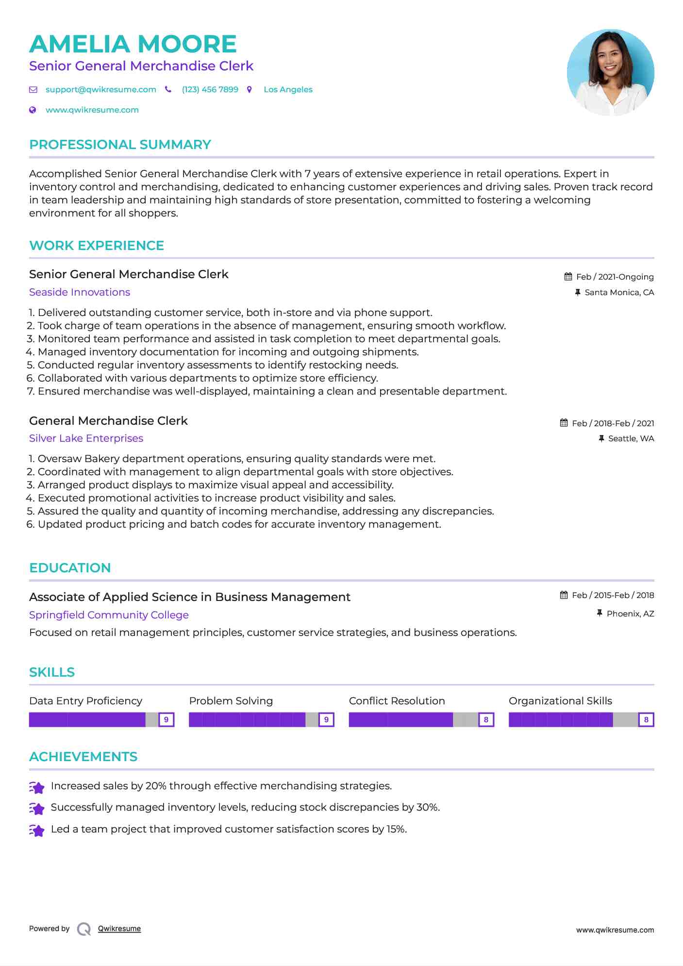 Senior General Merchandise Clerk  Resume Model